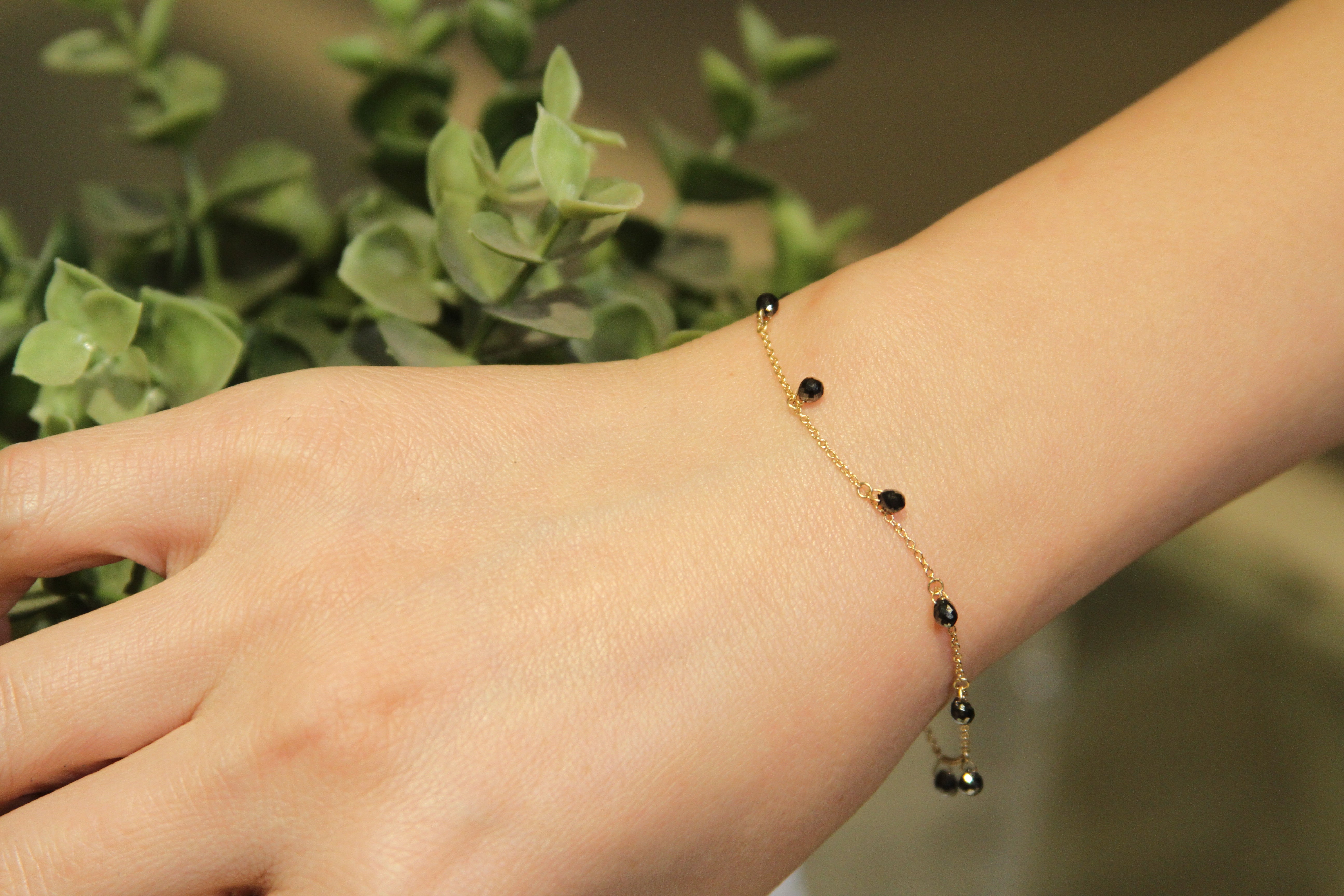 Black Diamond Teardrop Bracelet in 14k Gold