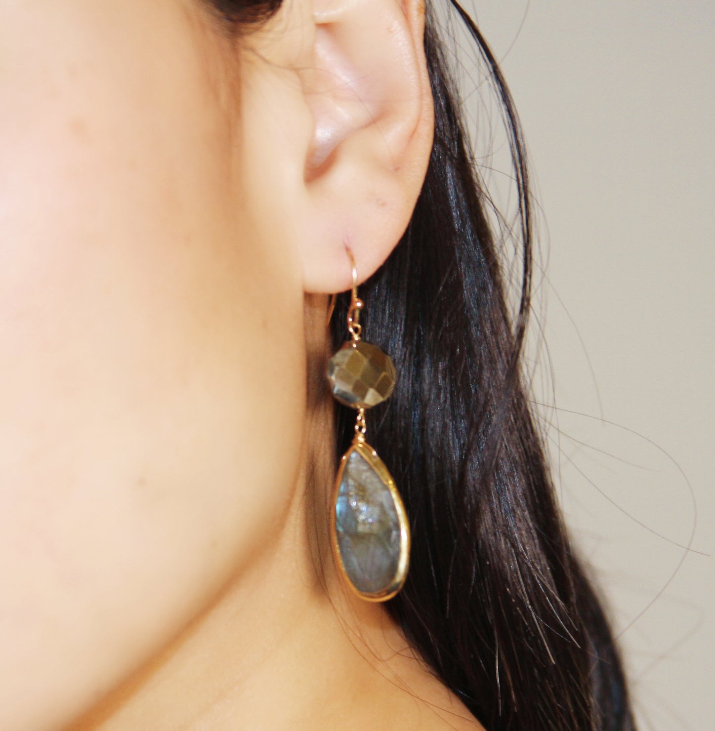 Alexa Labradorite Earrings - Pyrite