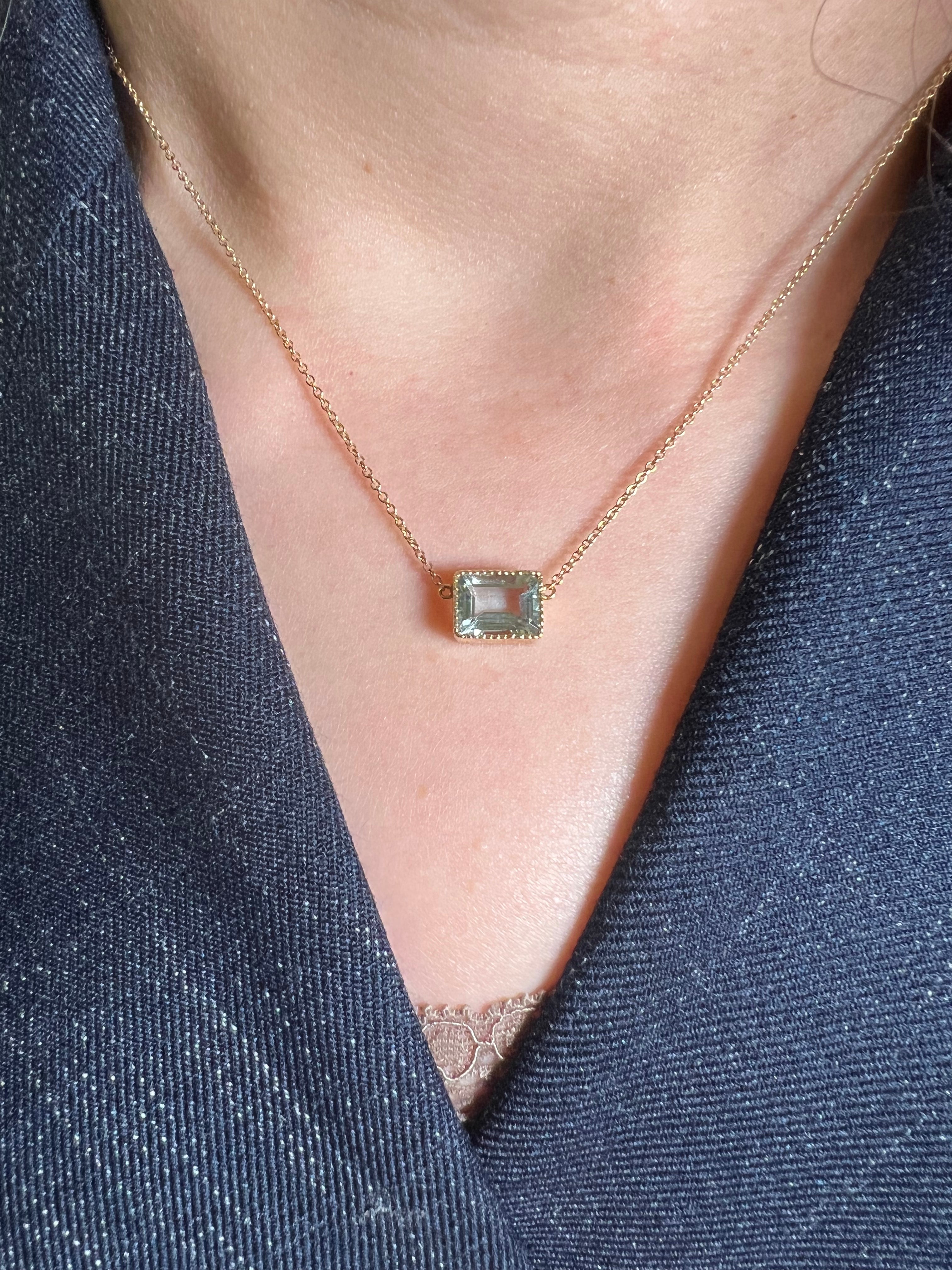 Meryl Emerald Cut Aquamarine Necklace