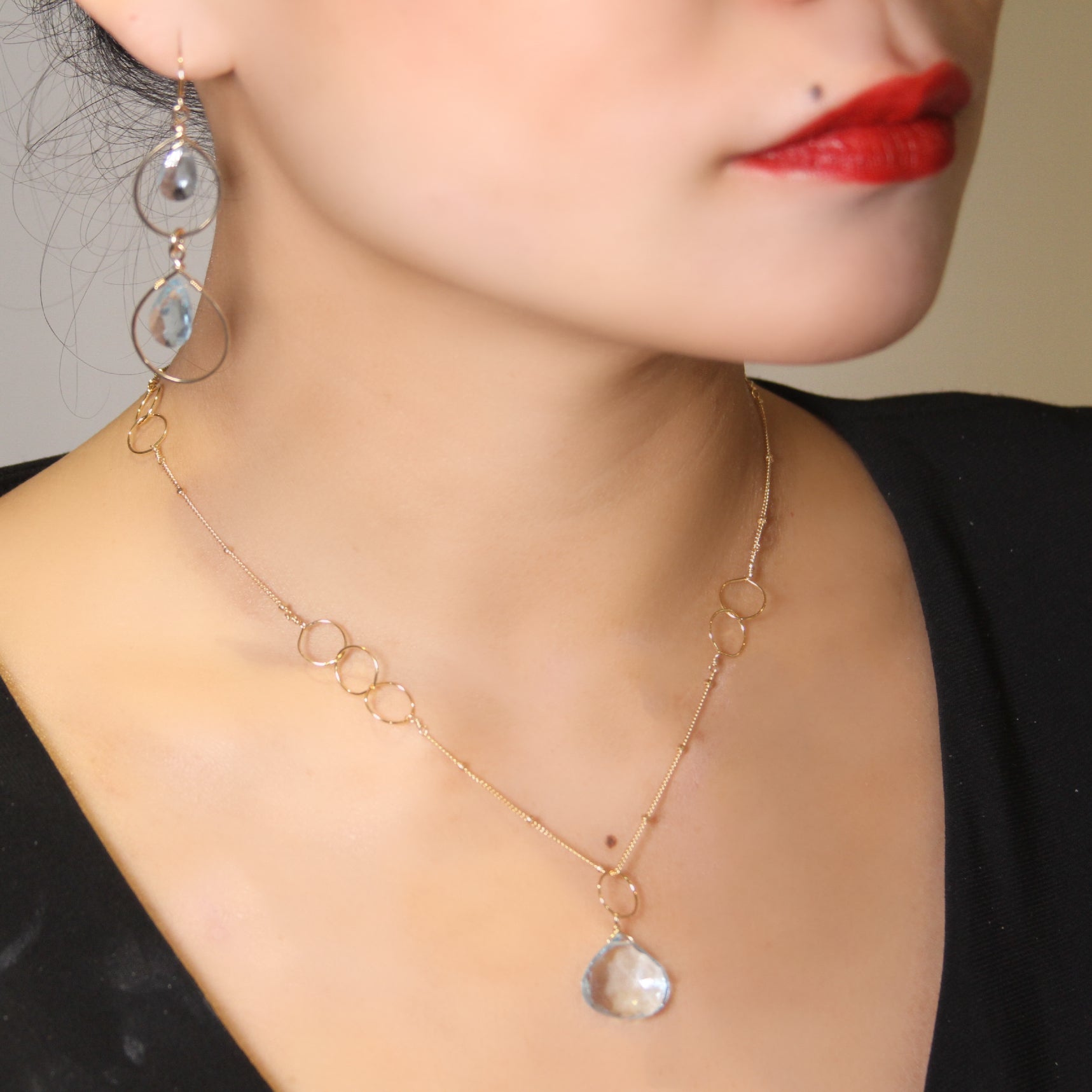 Jennifer Gem Gold Necklace - Blue topaz or Citrine