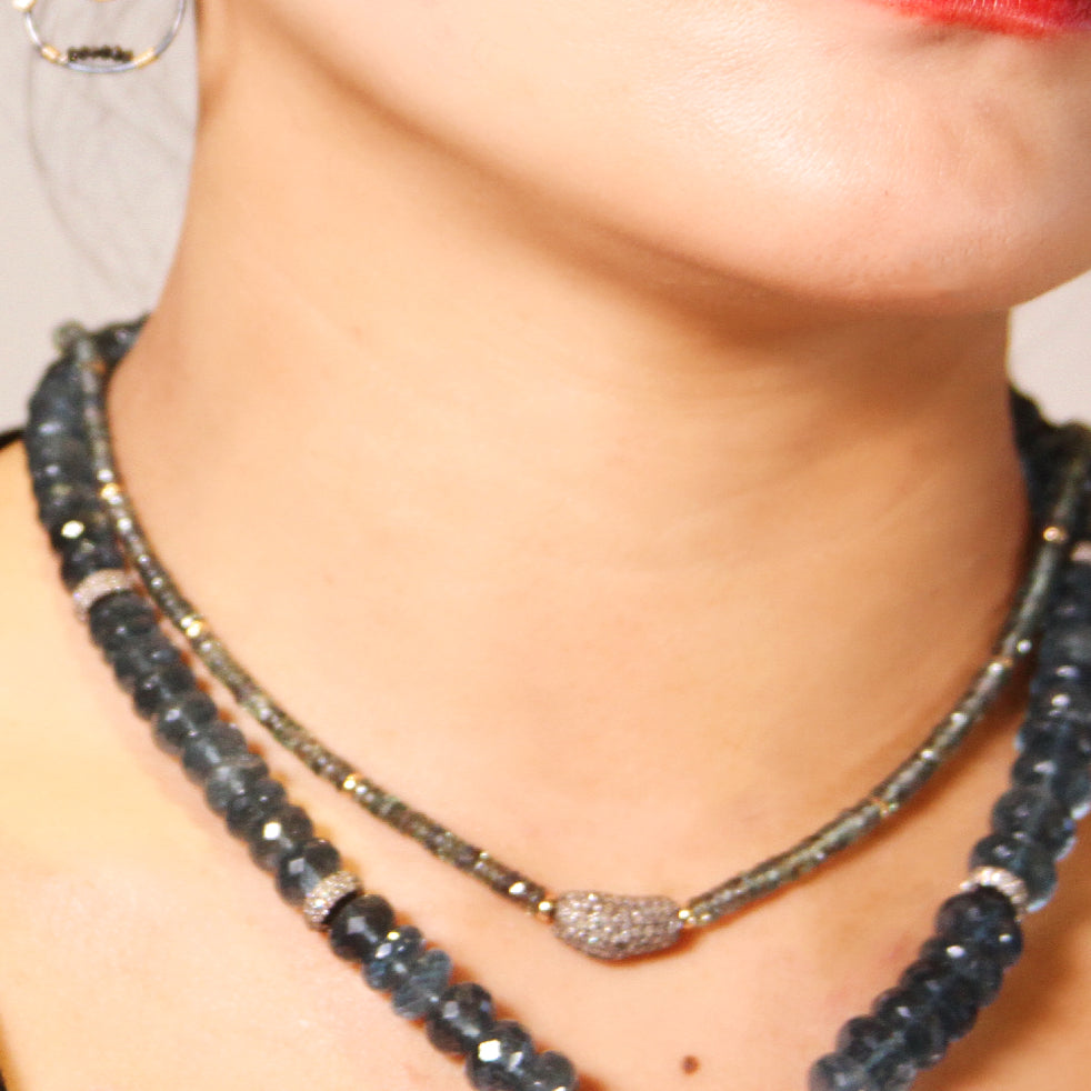 Moss Pavé Bean Diamond Necklace
