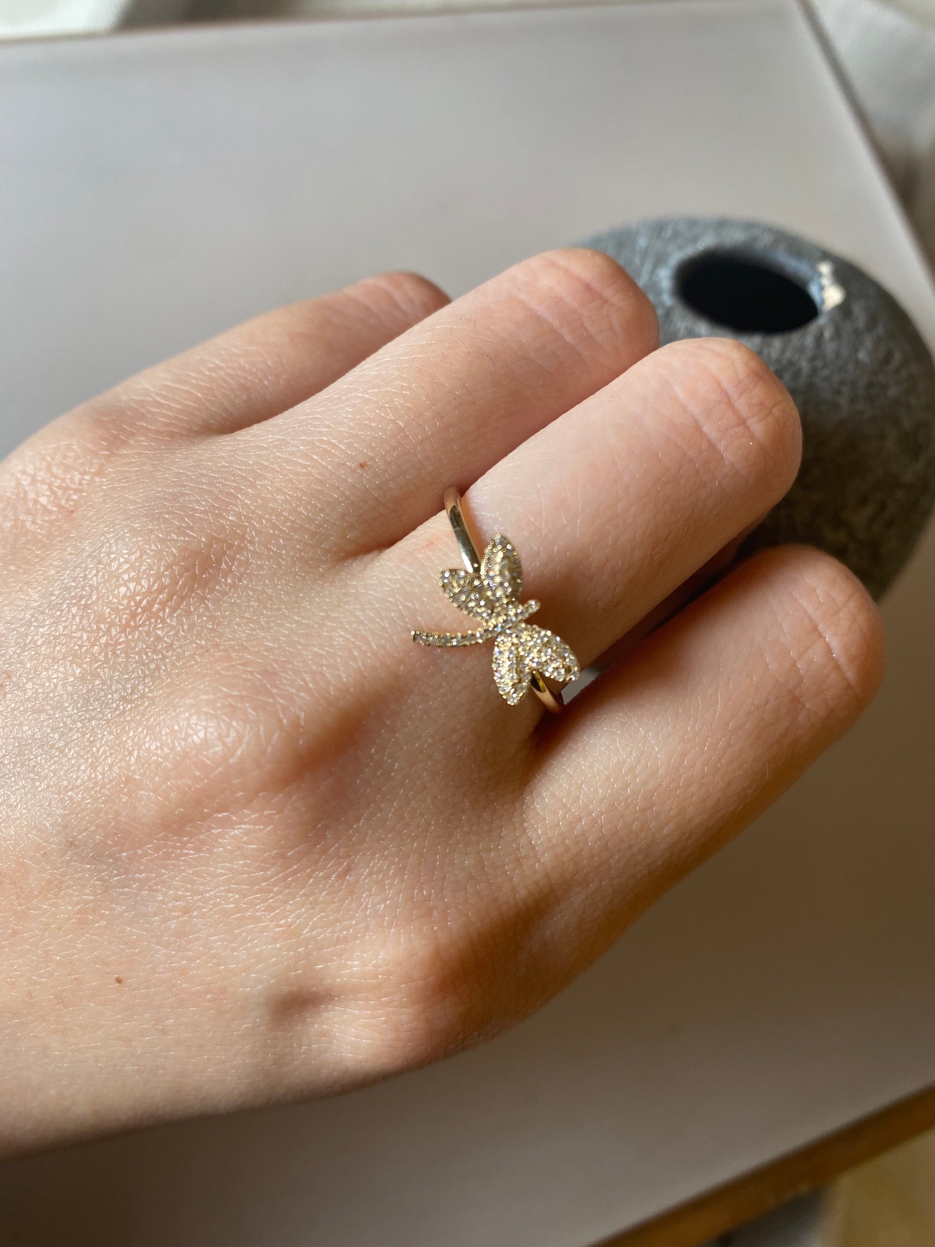 Pave Diamond Butterfly Gold Ring