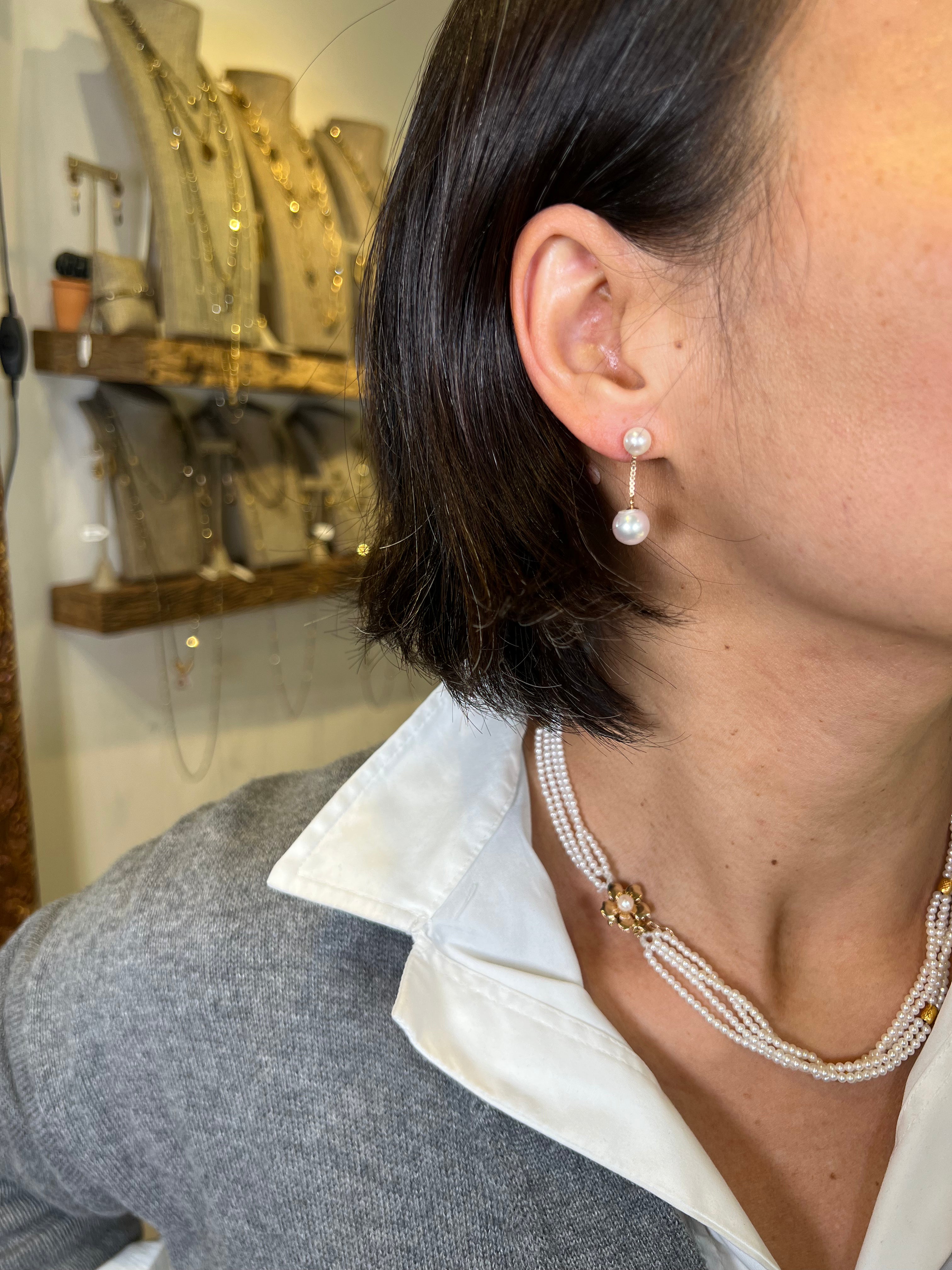 Double Take Pearl Drop Earrings in 14k Gold