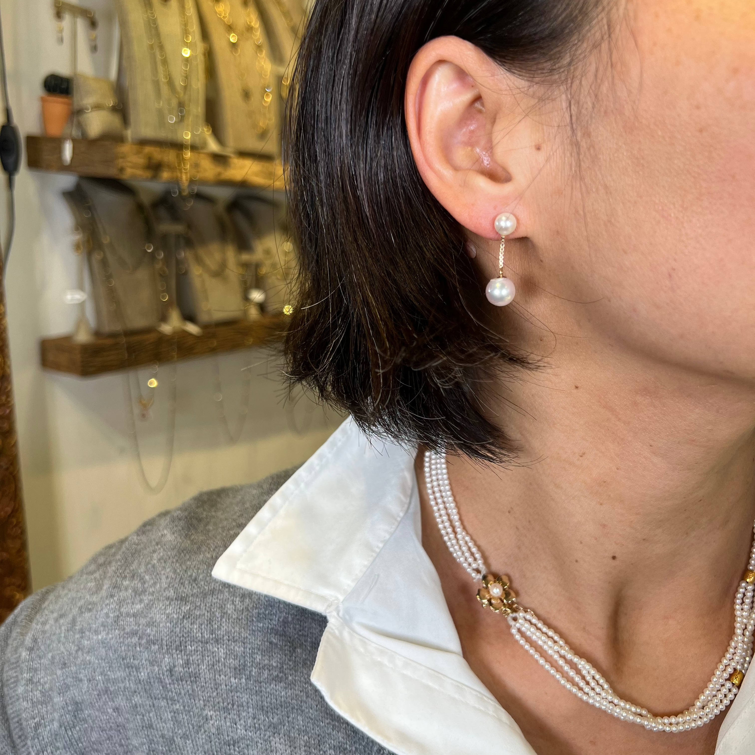 Double Take Pearl Drop Earrings in 14k Gold