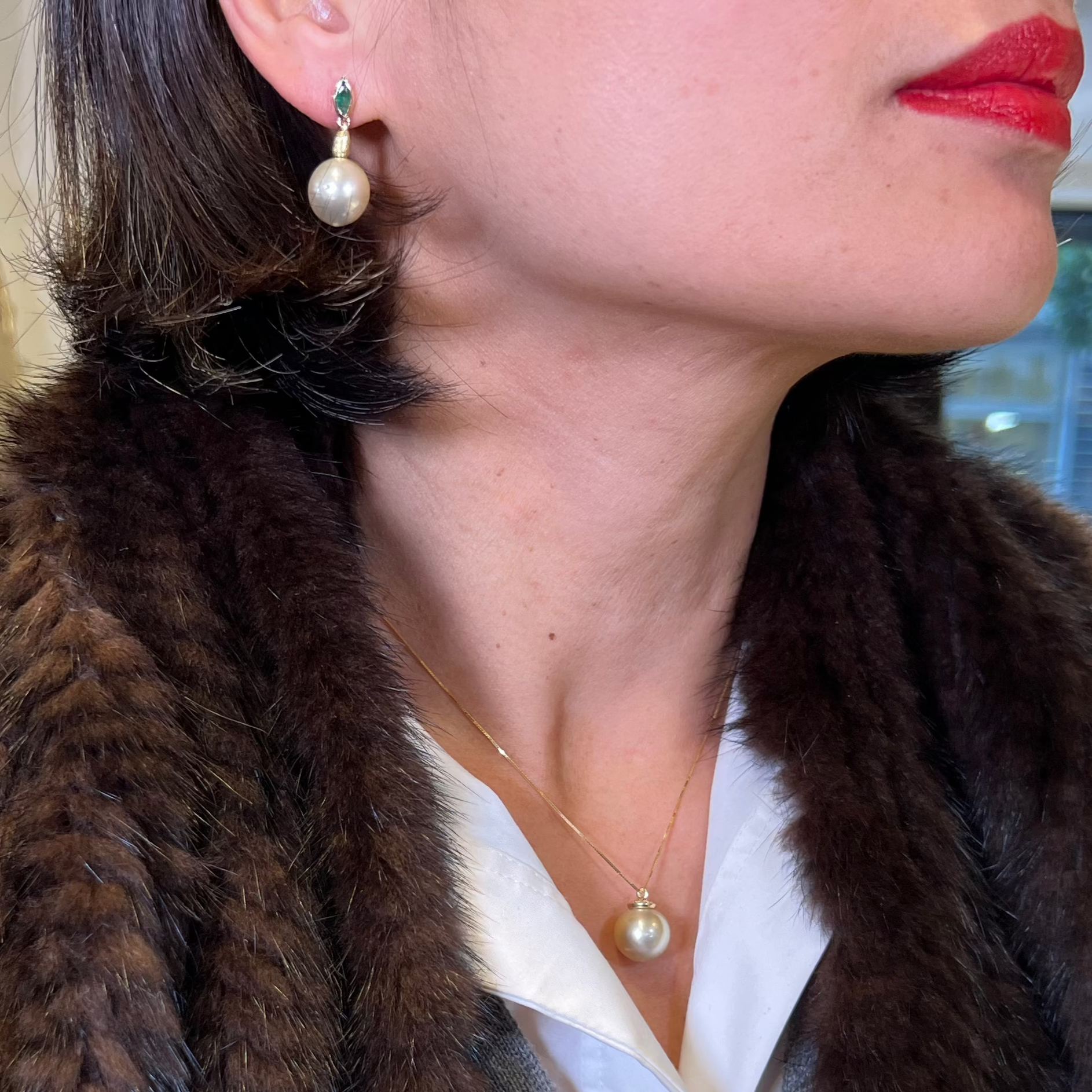 Marquise Emerald Pearl Drop Earrings