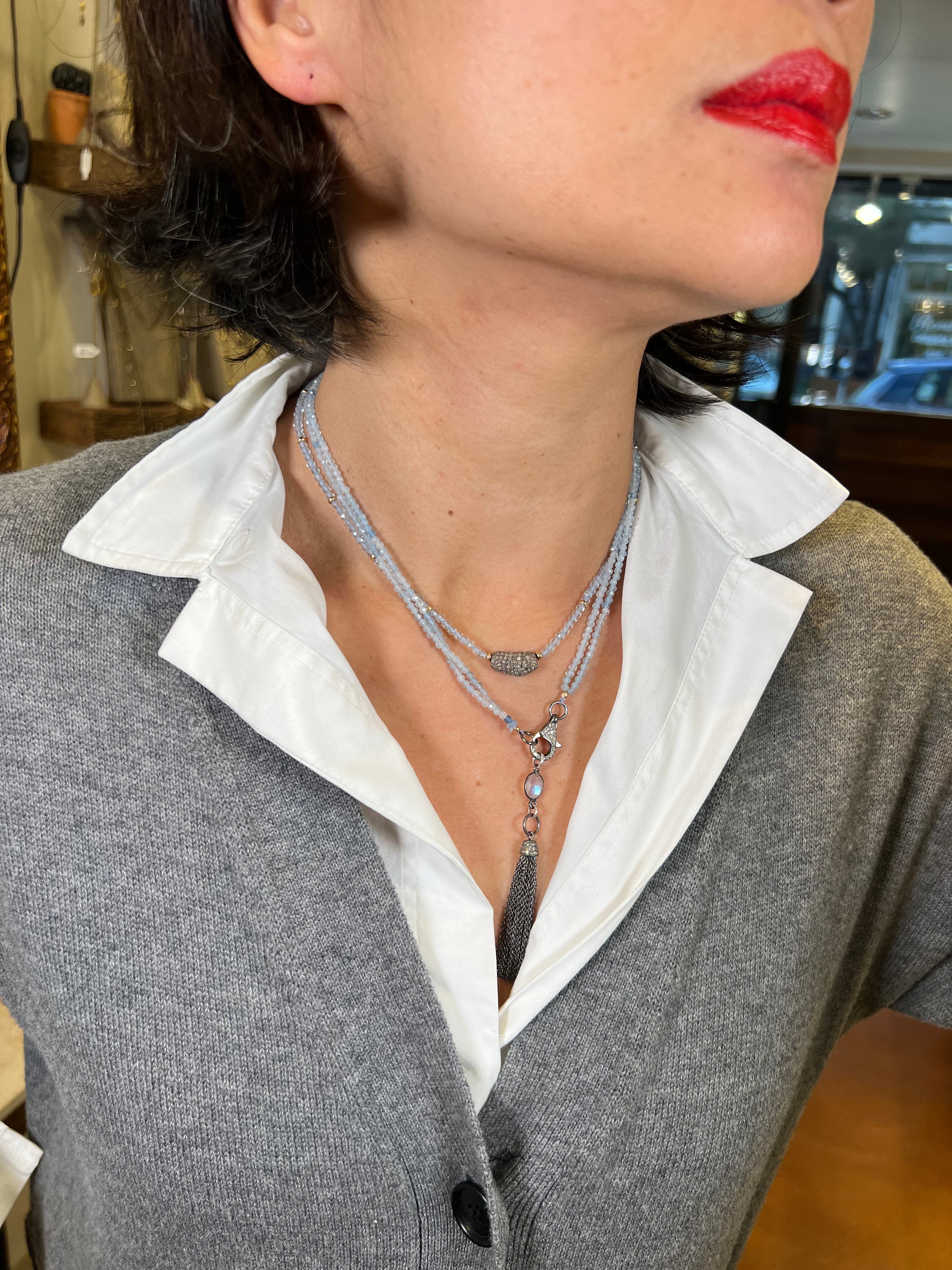 Aqua Pavé Bean Diamond Necklace