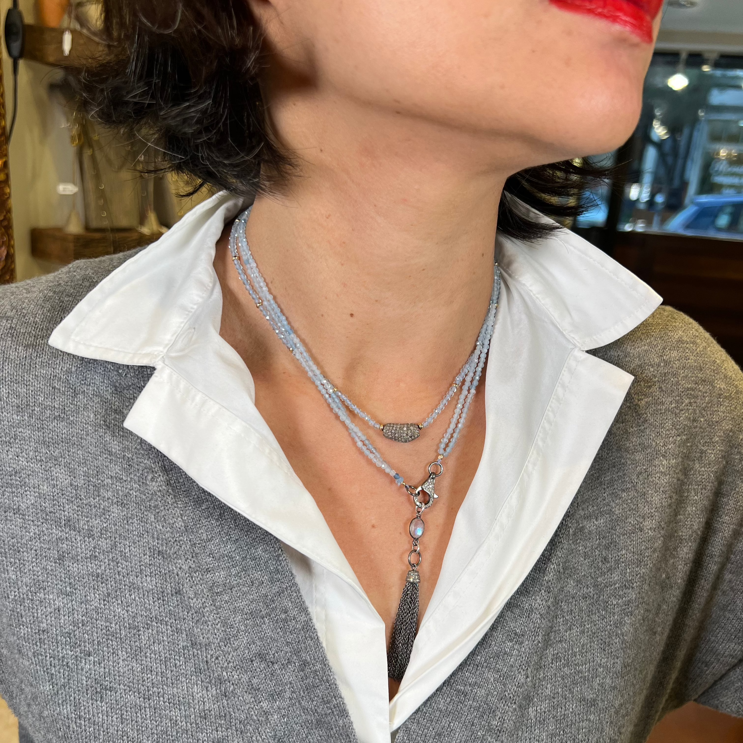 Aqua Pavé Bean Diamond Necklace