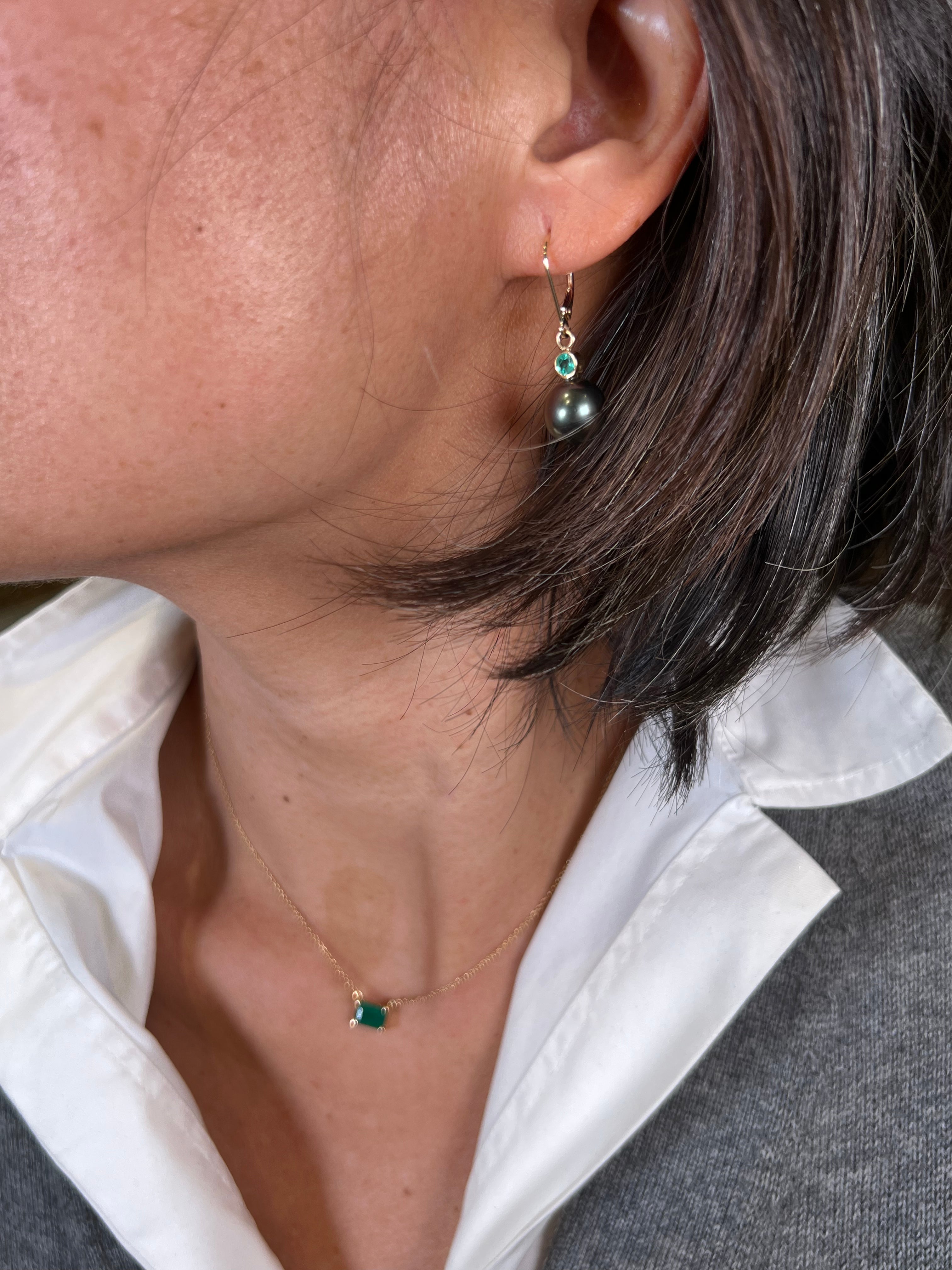 Tahitian Pearl Emerald Bezel Earrings