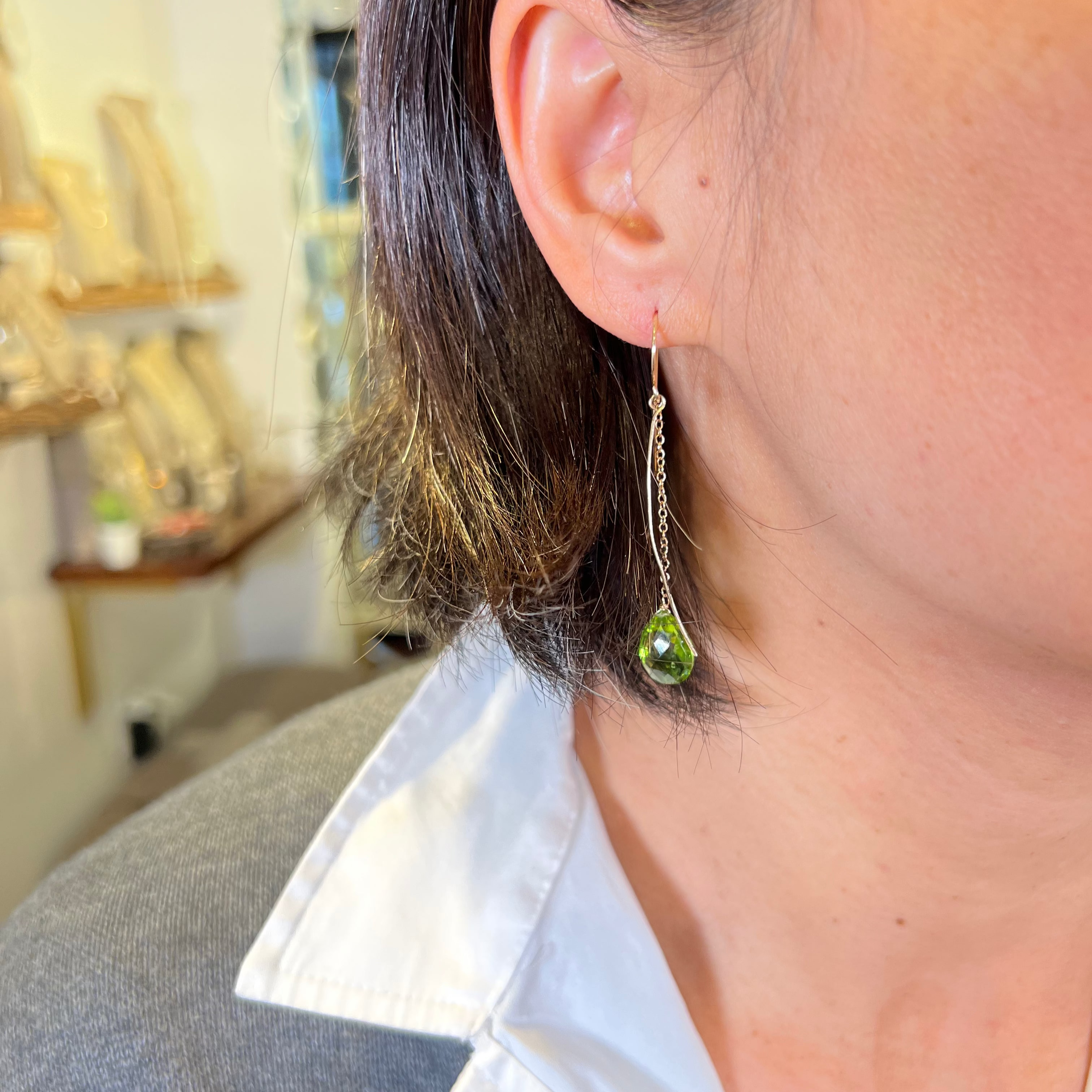 Peridot Charm School Earrings in 14k Gold