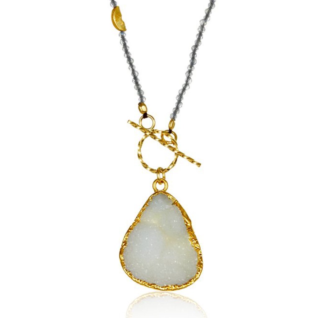 Druzy Half Moon Necklace with Toggle