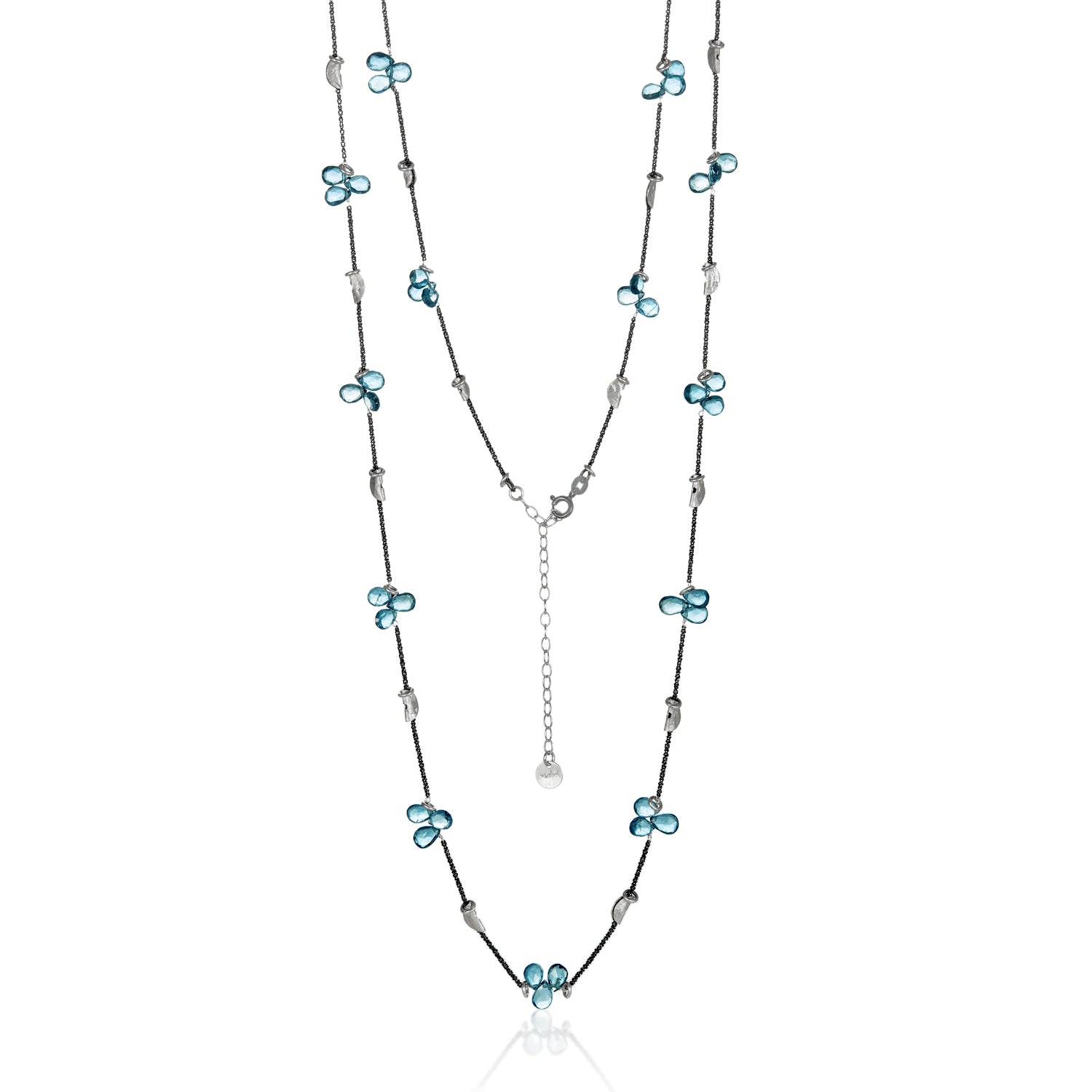 Gem Petal Half Moon Long Necklace-All London Blue Topaz