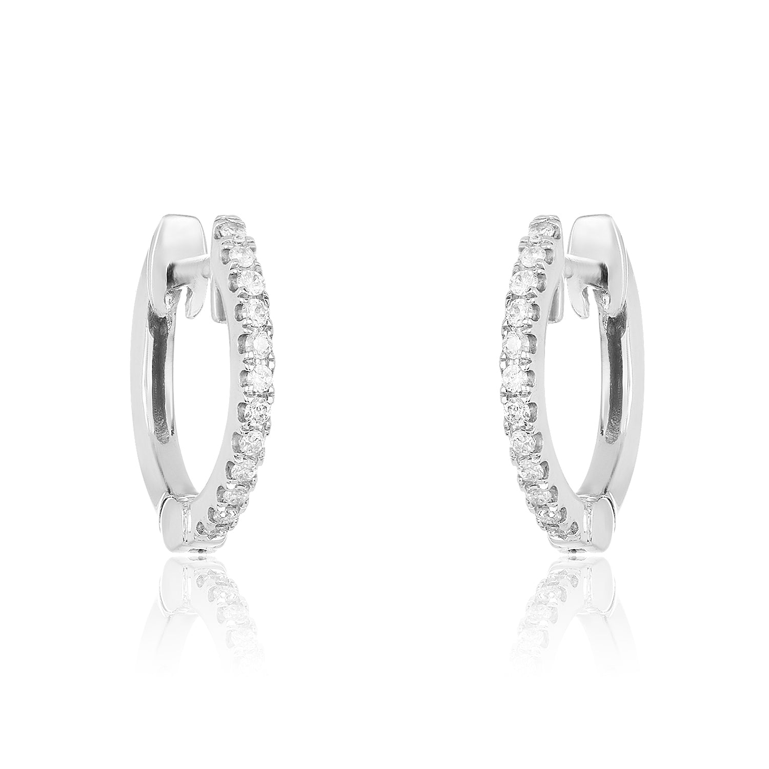 Small Diamond Huggie Thin Hoops 14K