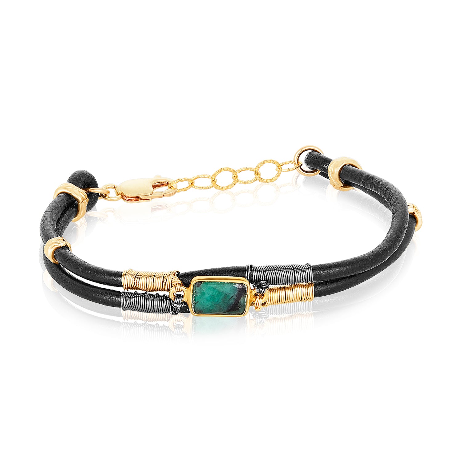 Double Thin Gem Wired Leather Bracelet