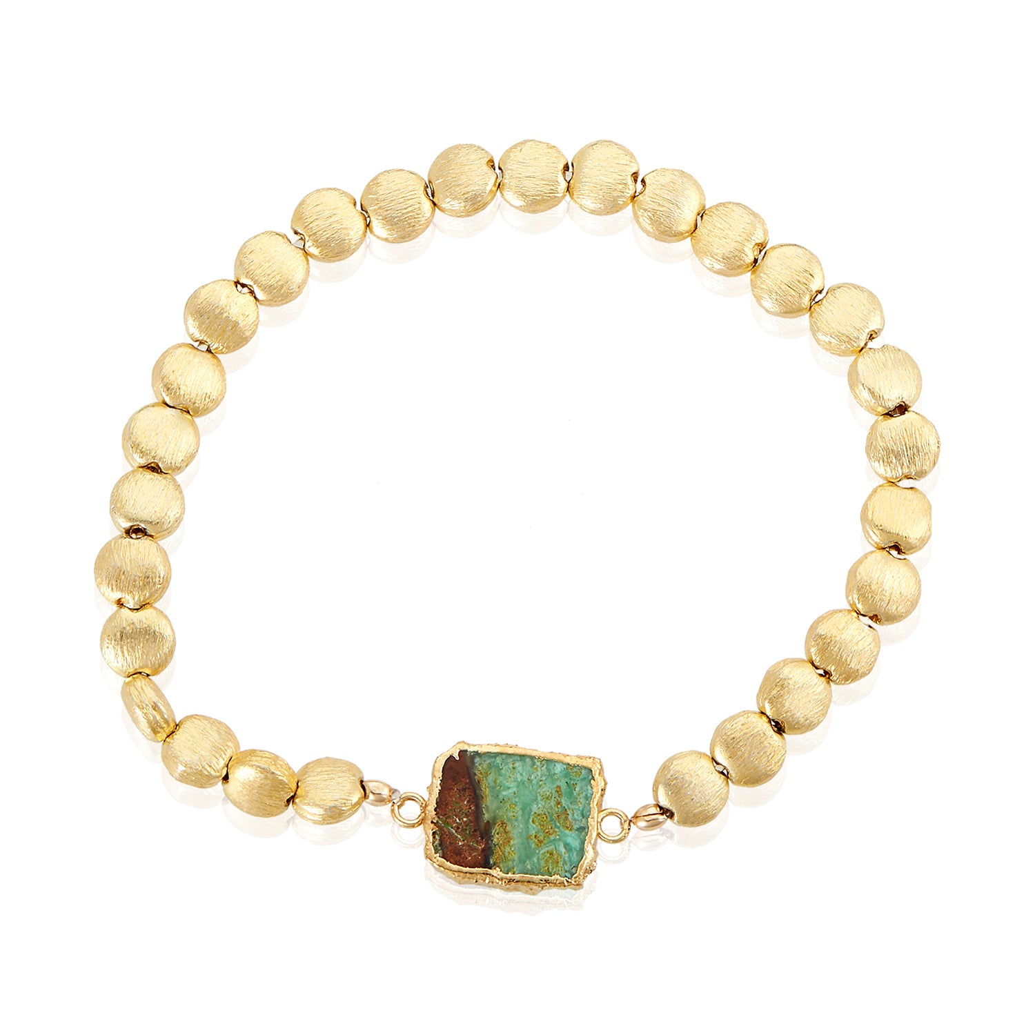 Gem Slab Gold Beads Stretchy Bracelet