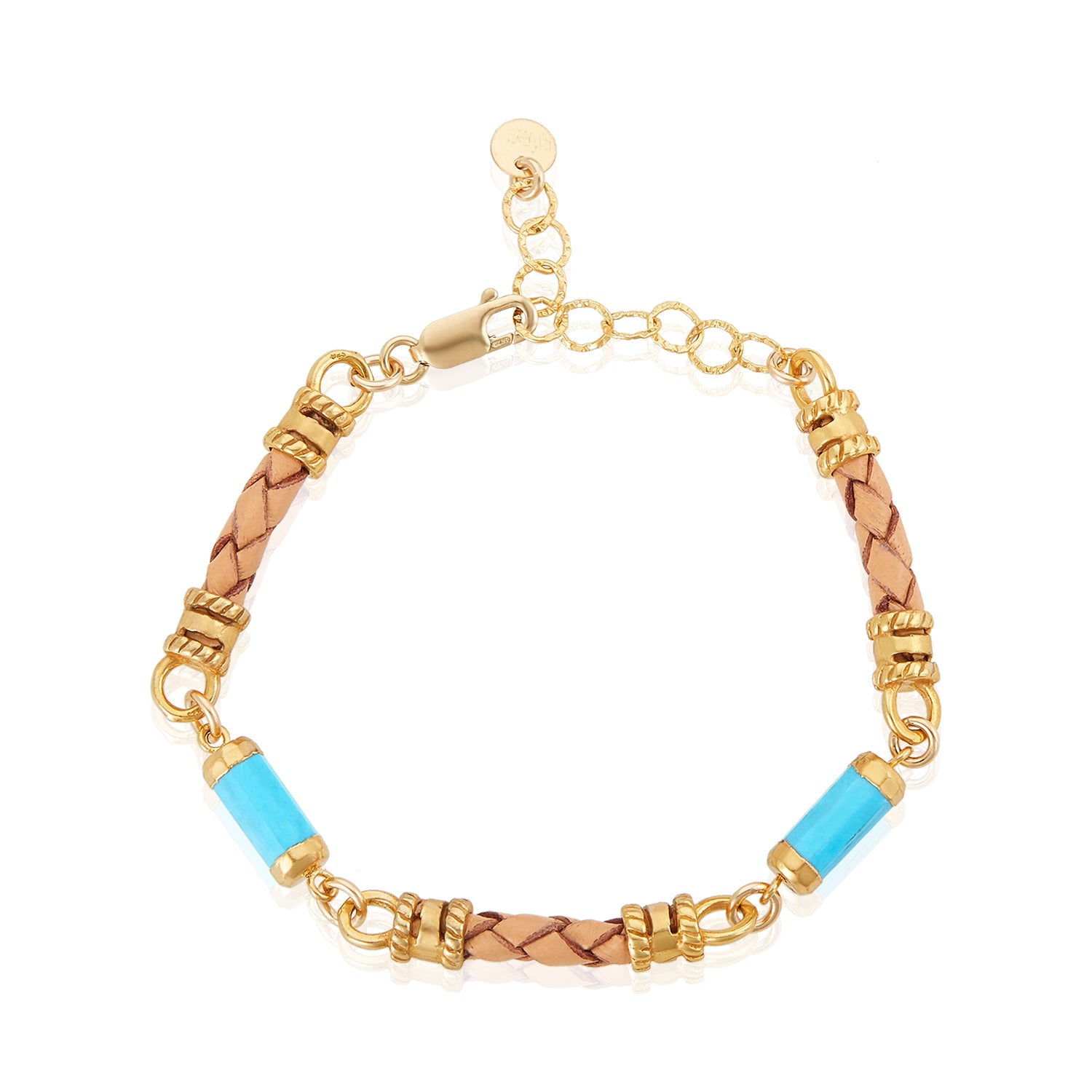 Tubular Turquoise Linked Leather Bracelet