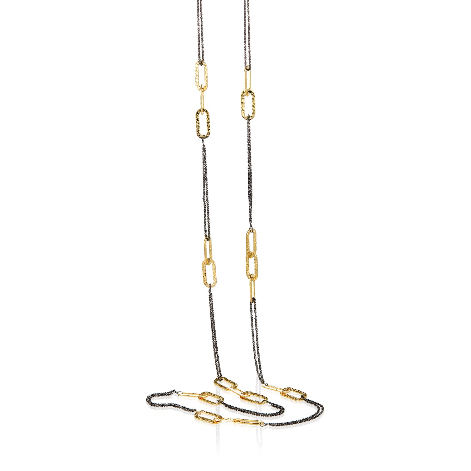 Golden Interlock Silver Link Long Necklace