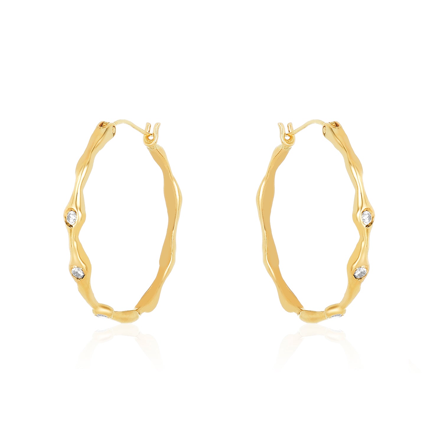 Diamond Bamboo Gold Big Hoop Earrings
