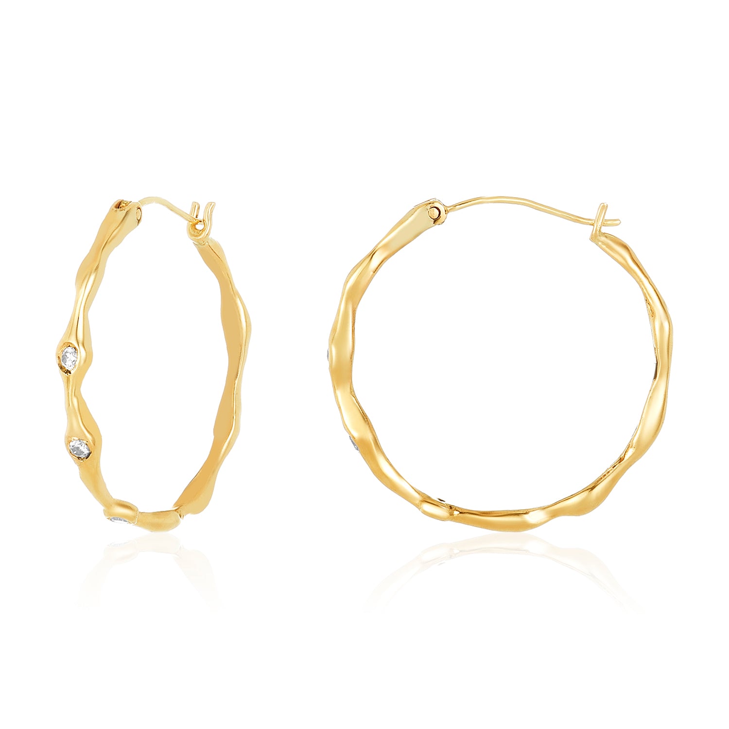 Diamond Bamboo Gold Big Hoop Earrings