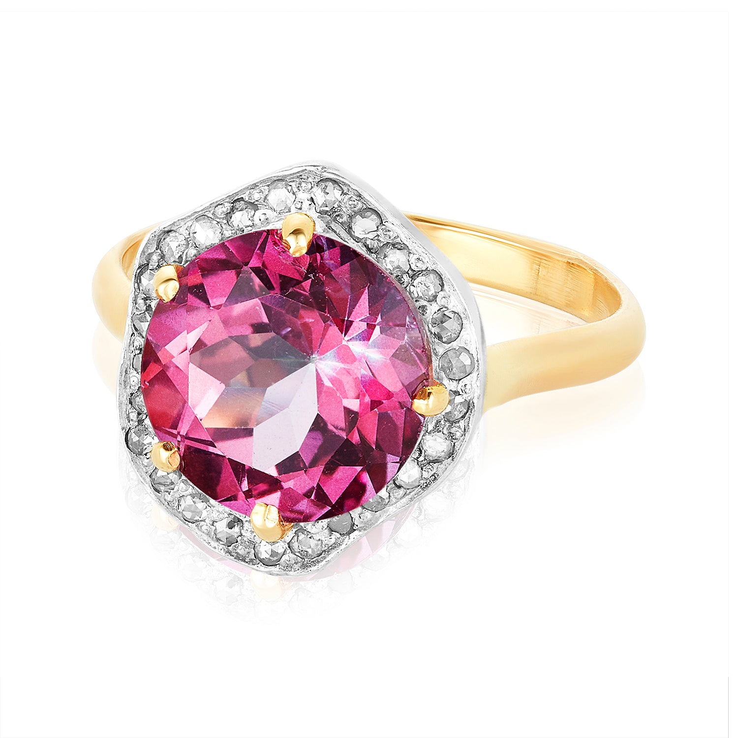 Silvia Halo Diamond Ring - Pink Topaz