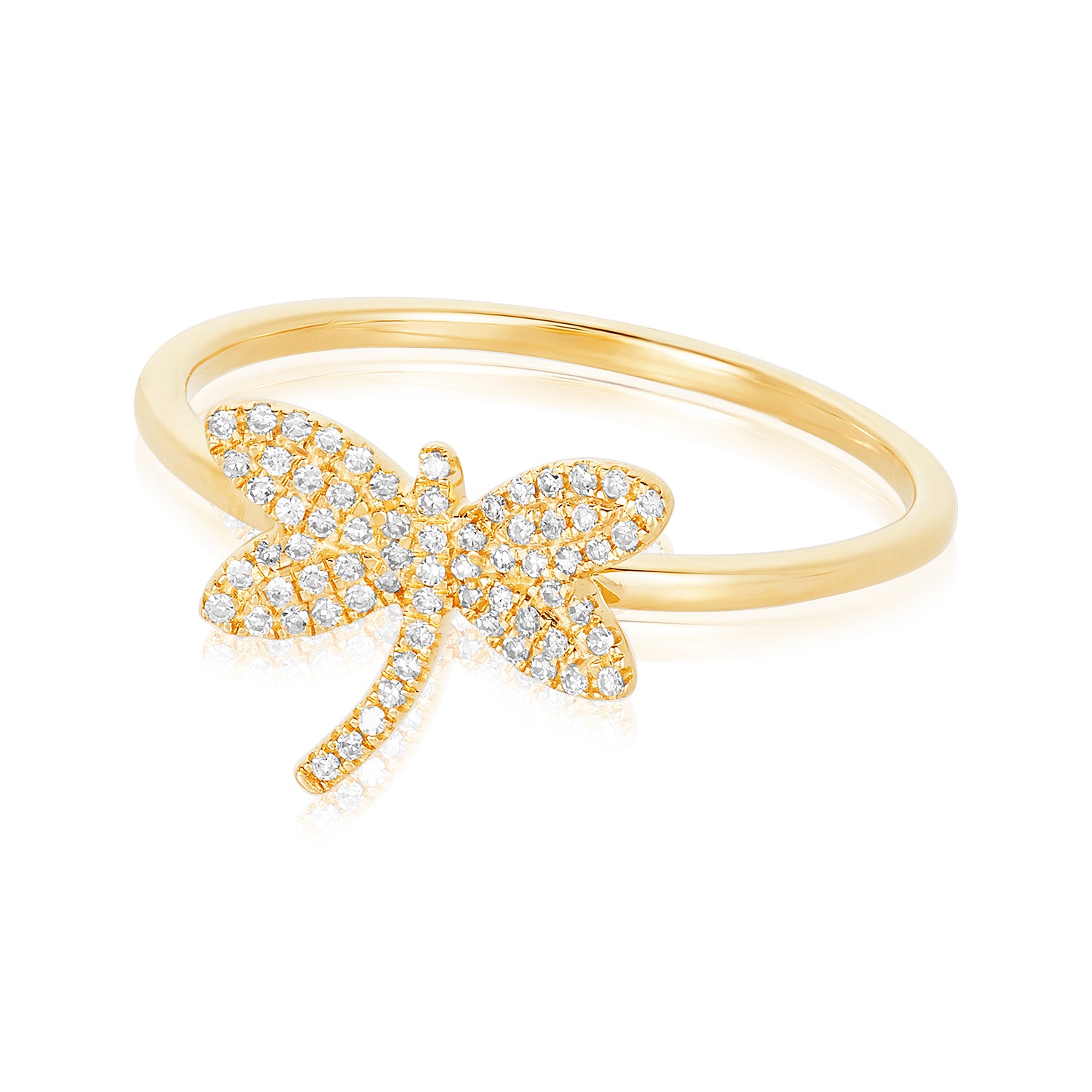 Pave Diamond Butterfly Gold Ring 14K