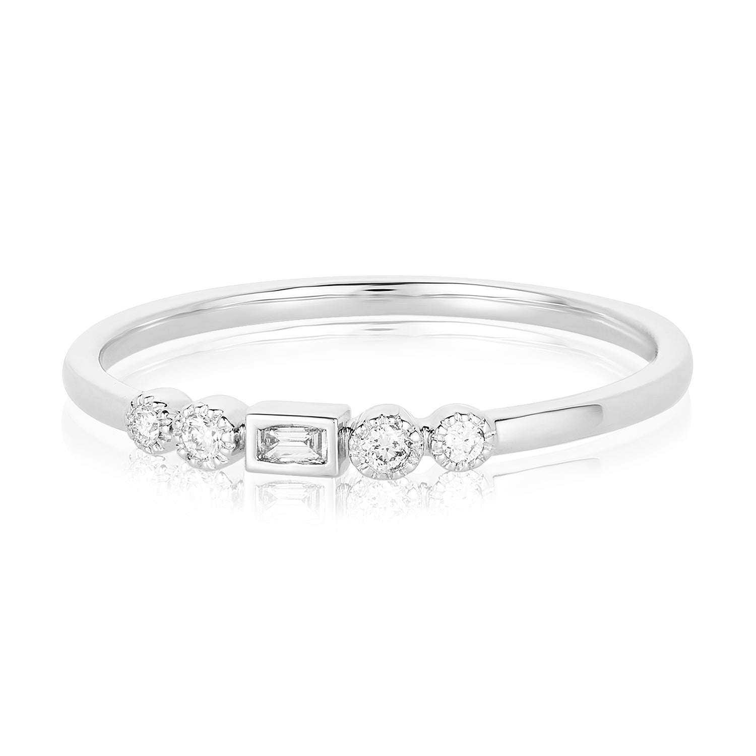 Baguette Round Diamond White Gold Thin Ring