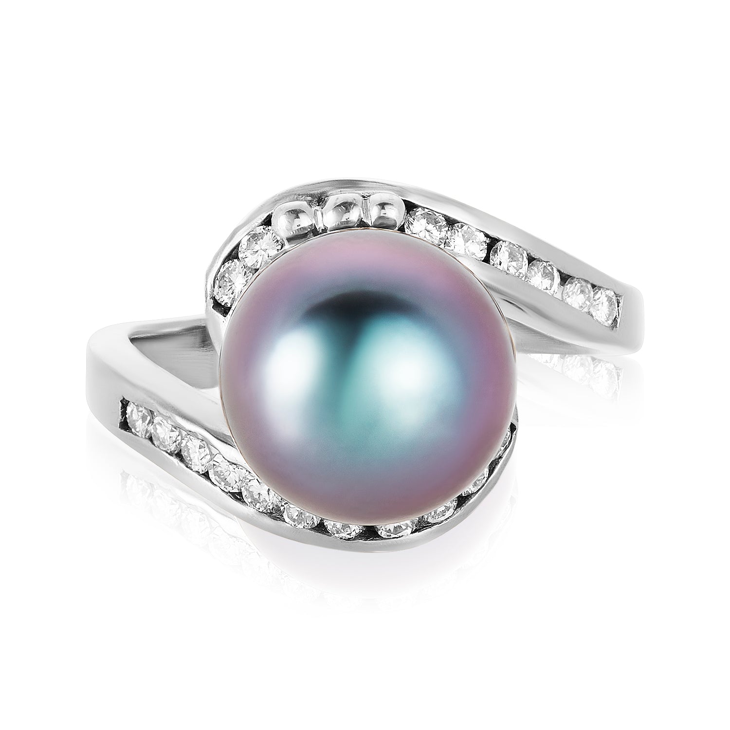 Tahitian Pearl Bypass Diamond Ring