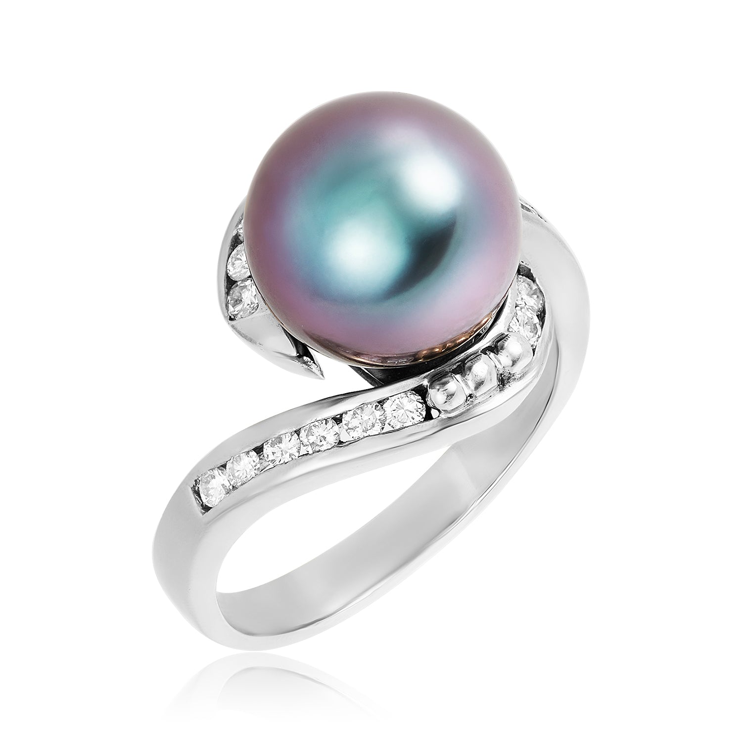 Tahitian Pearl Bypass Diamond Ring