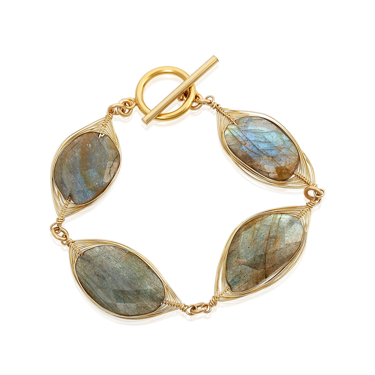 Lily Gem Wired Gold Bracelet - Labradorite