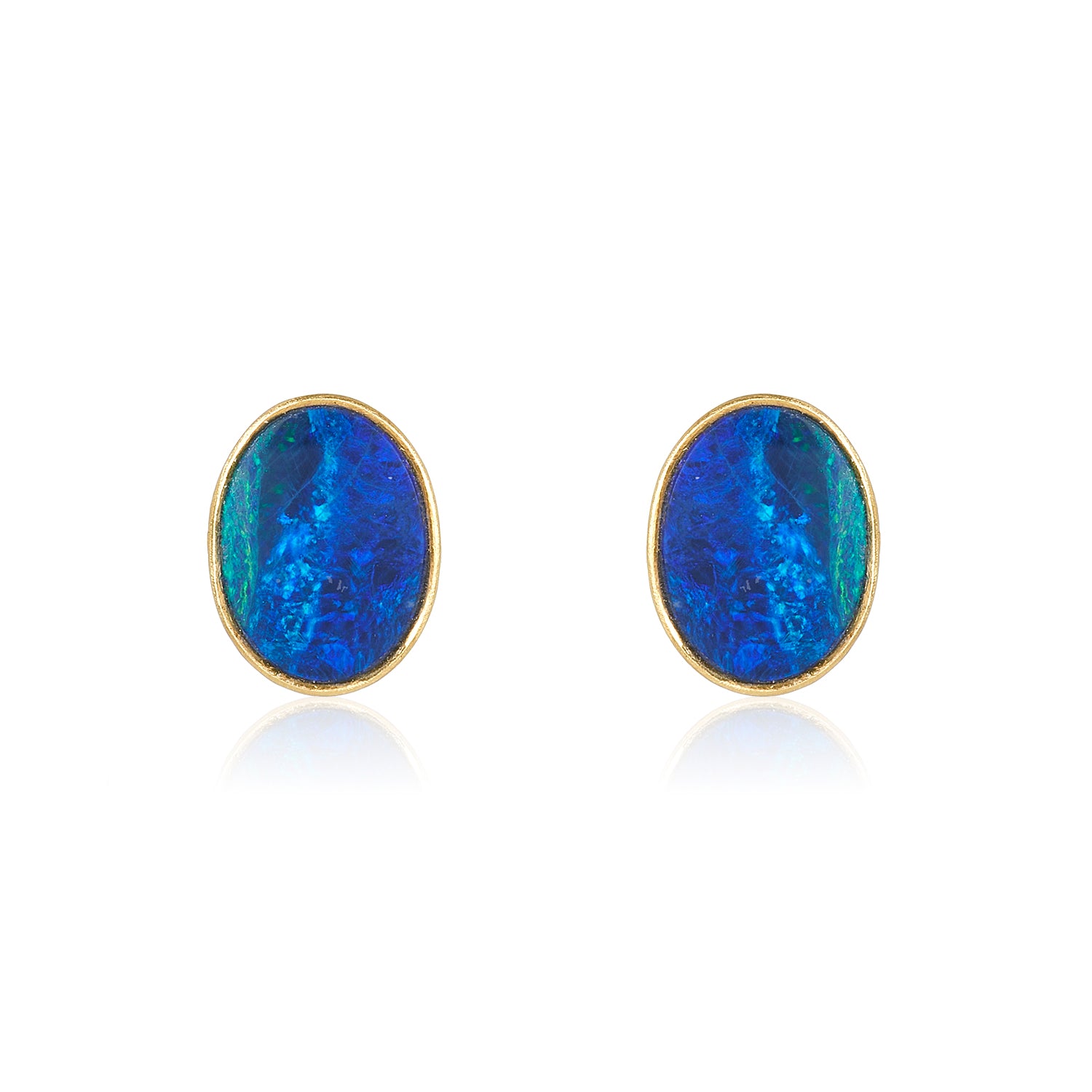 Australian Opal Deep Bezel Studs Earrings 14k