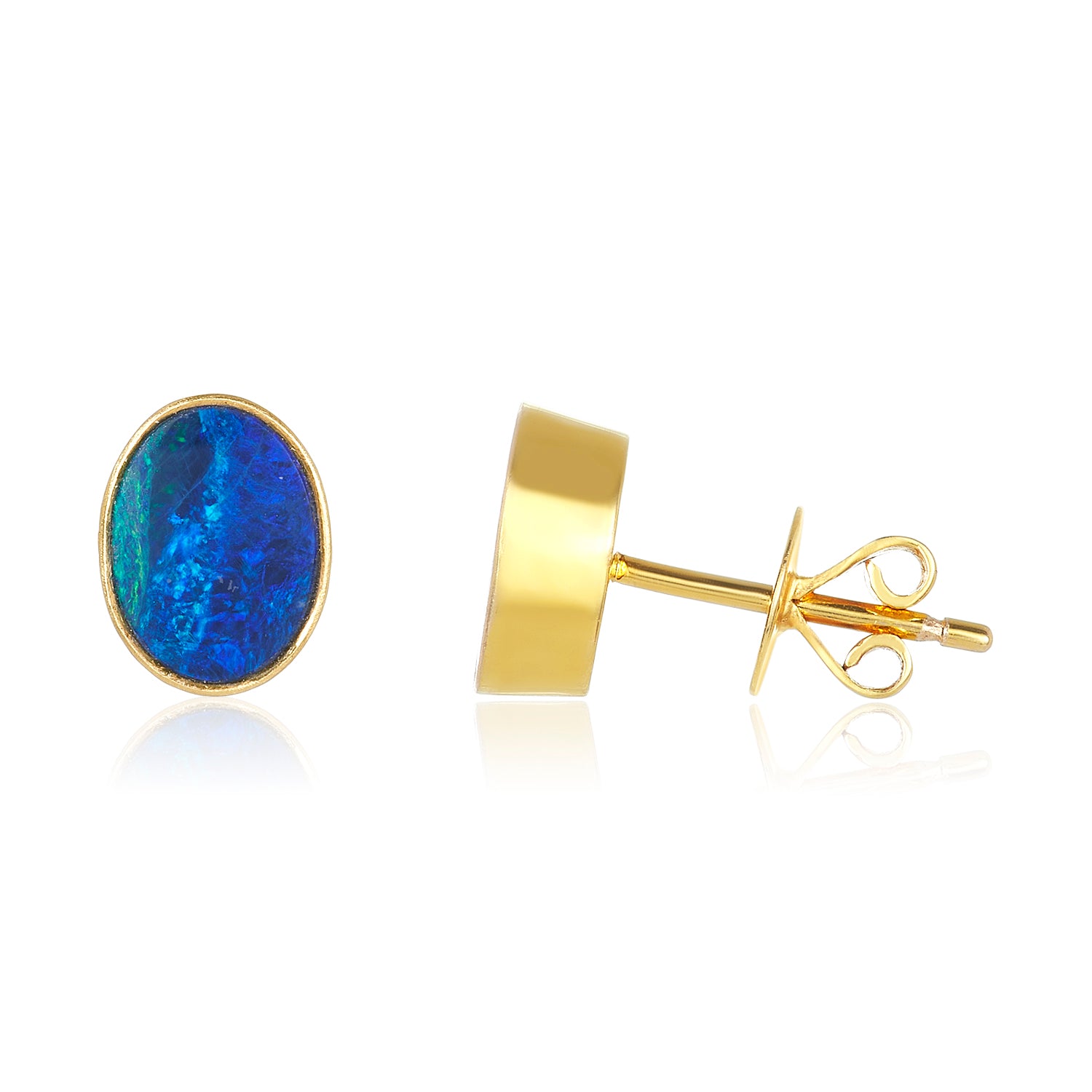 Australian Opal Deep Bezel Studs Earrings 14k