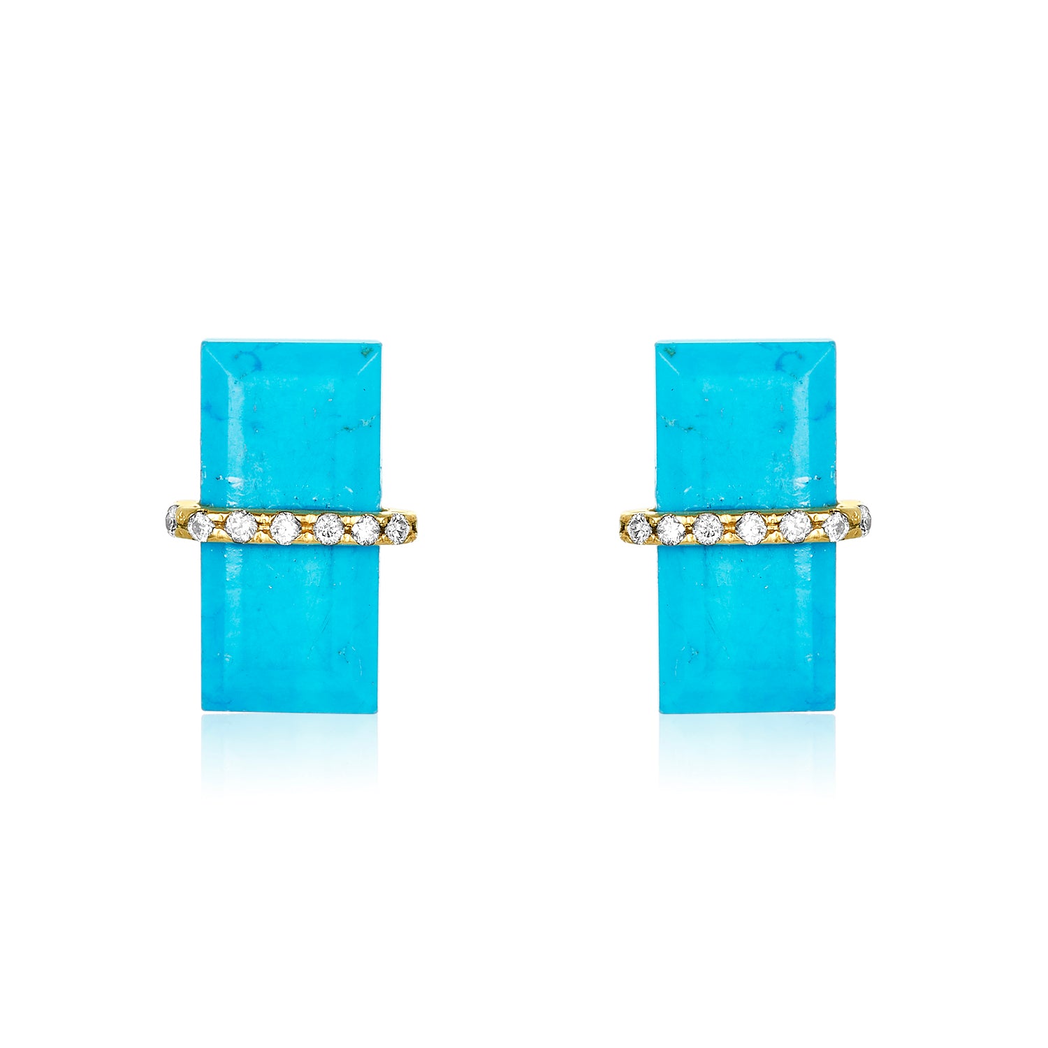 Rectangle Turquoise Diamond Studs
