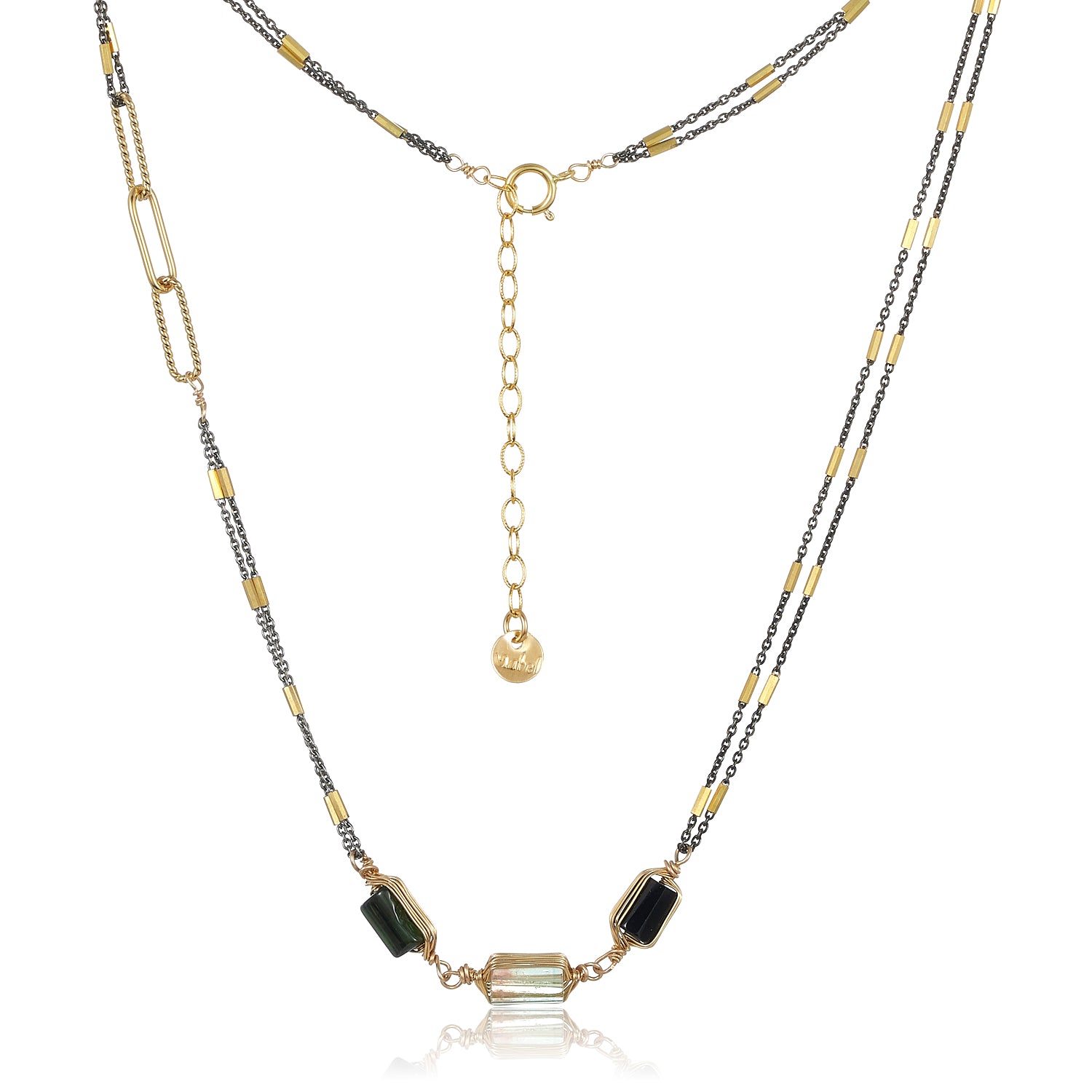 Rosy Trio Gem Mixed Metal Necklace