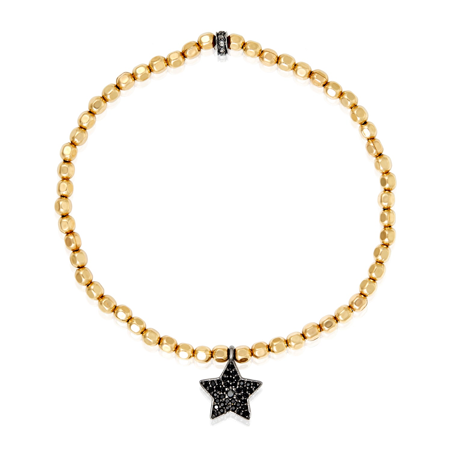 Pave Diamond Star or Moon Gold bead Stretchy Bracelet