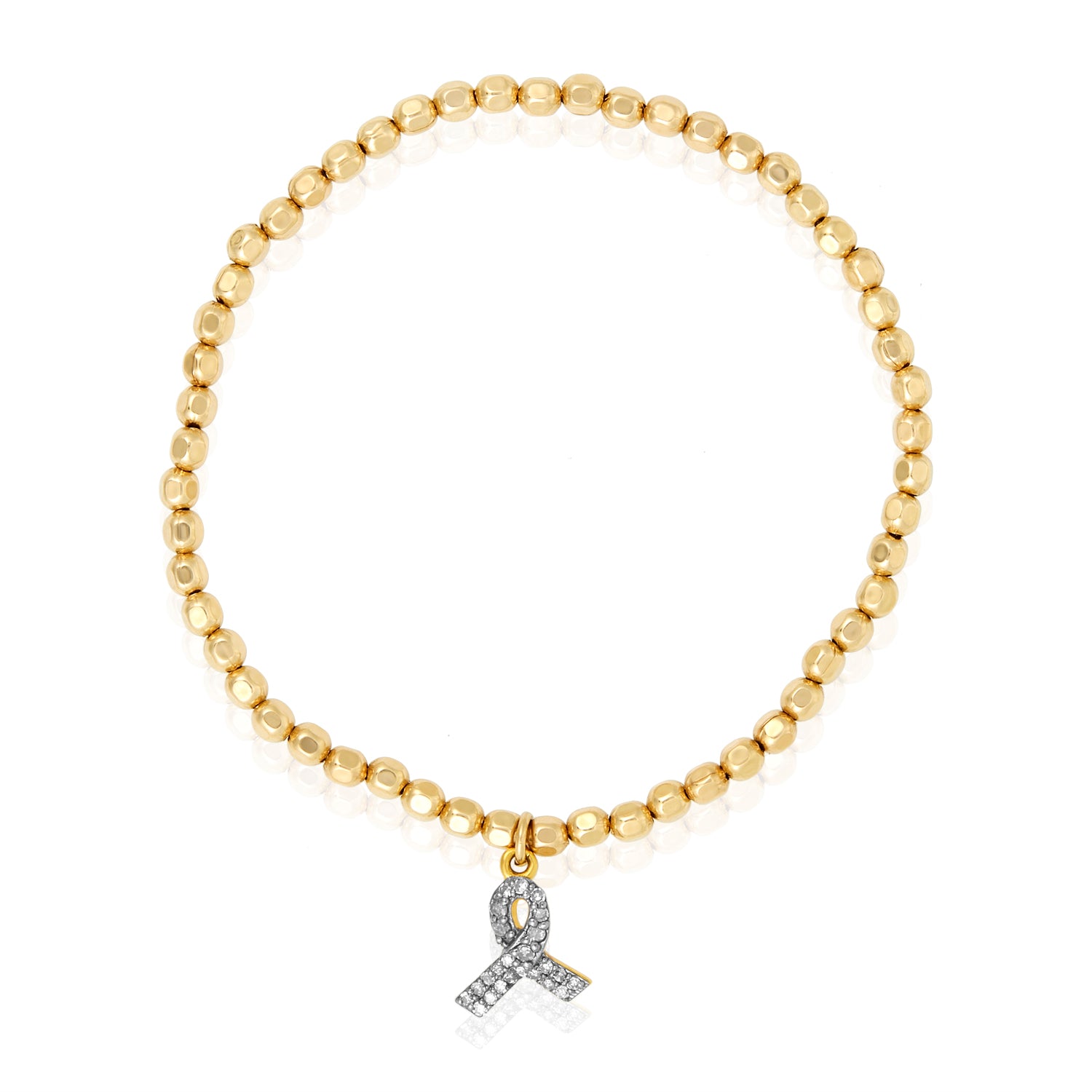 Hearty Ribbon Gold bead Stretchy Bracelet