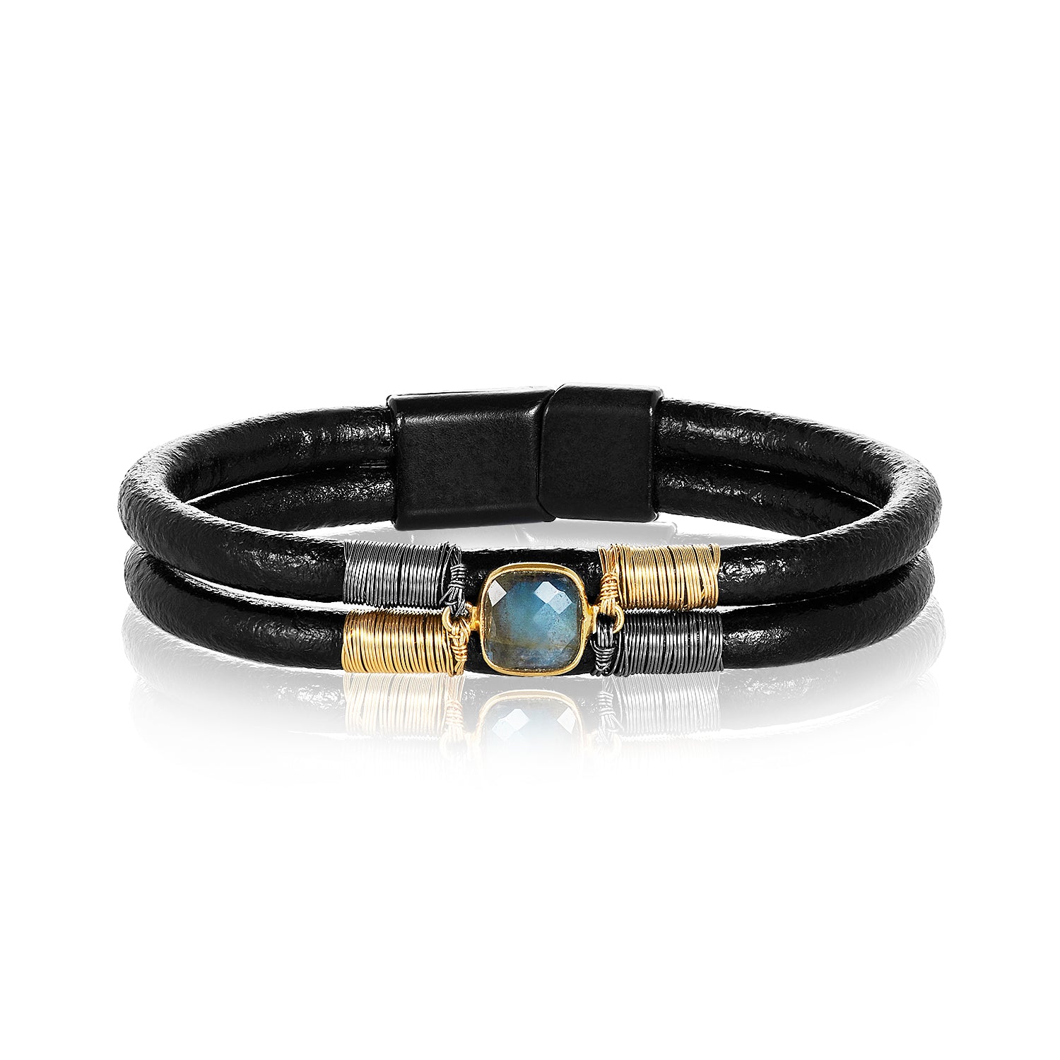 Labradorite Wired Double Leather Bracelet