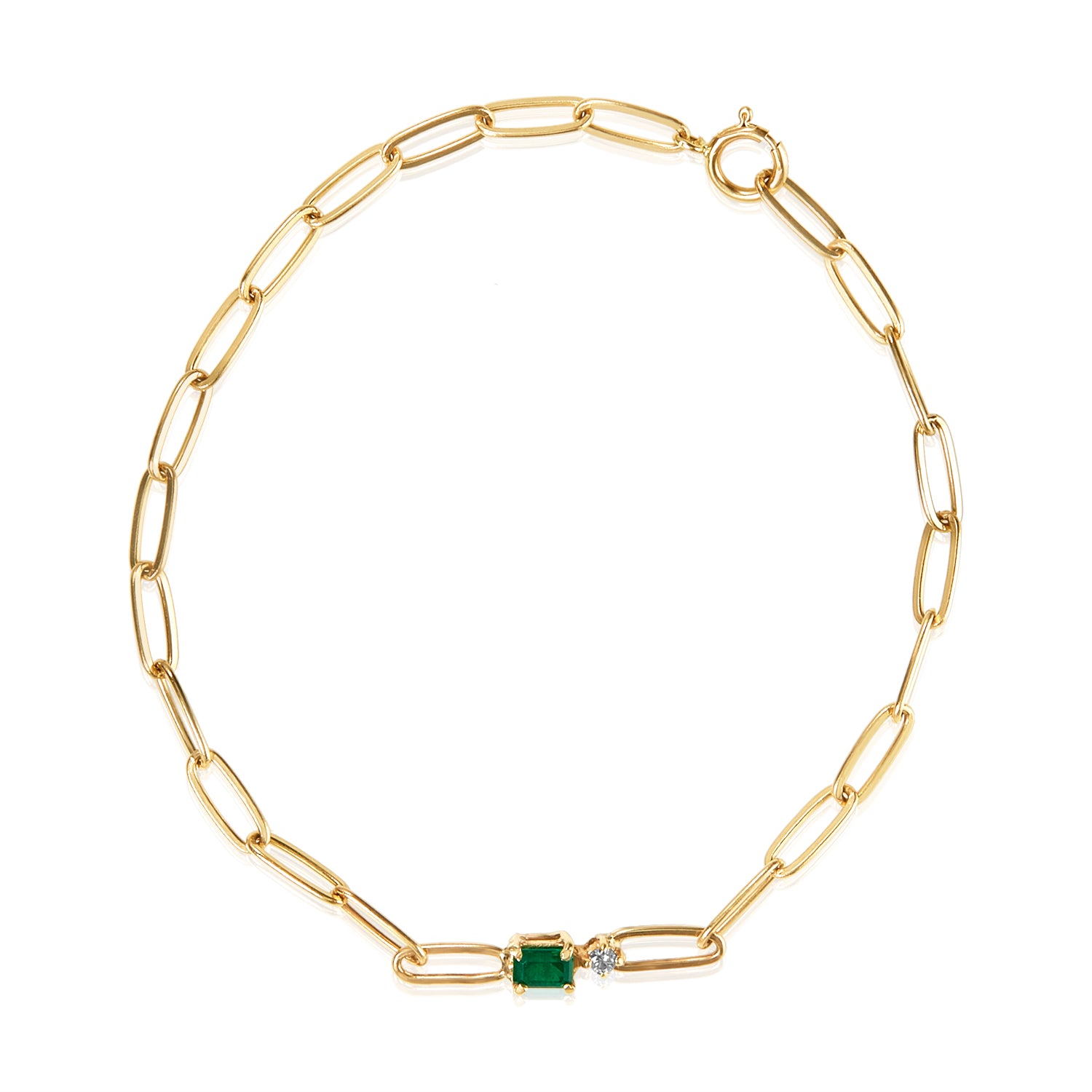 Emerald Diamond Paperclip Bracelet