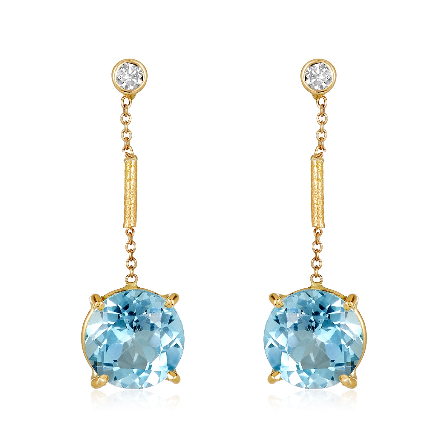 Blue Topaz Dangling Diamond Post Earrings