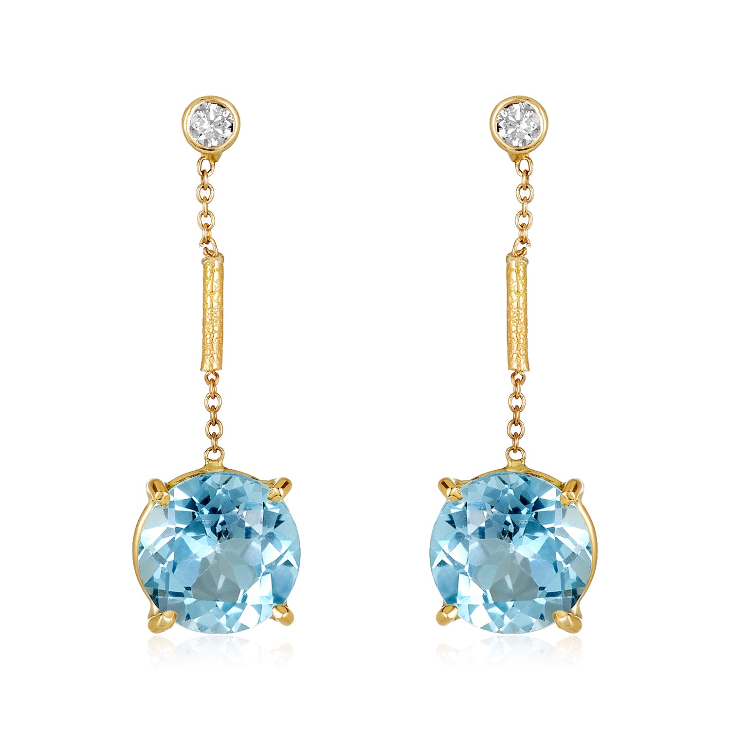 Blue Topaz Dangling Diamond Post Earrings In 14K