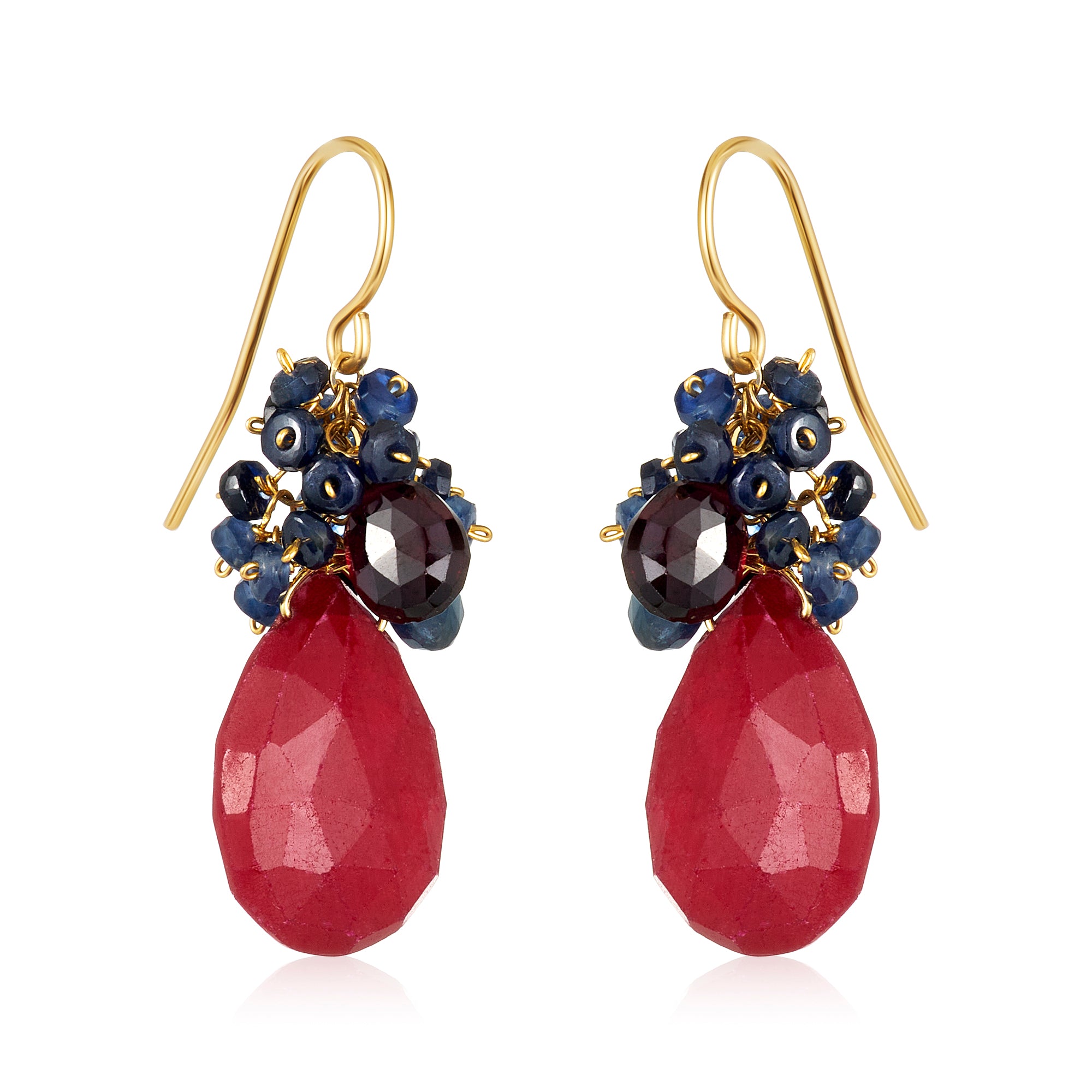 Ruby or Garnet Sapphire Cluster Earrings