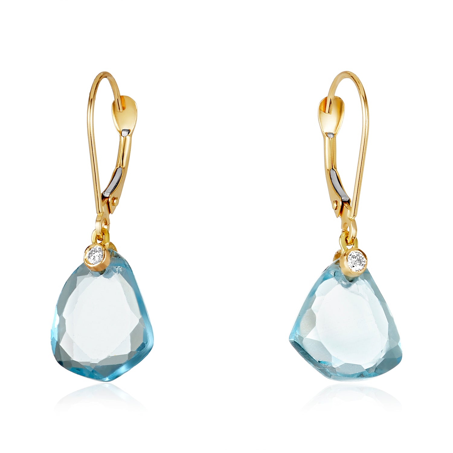 Blue Topaz Slab Diamond Earrings