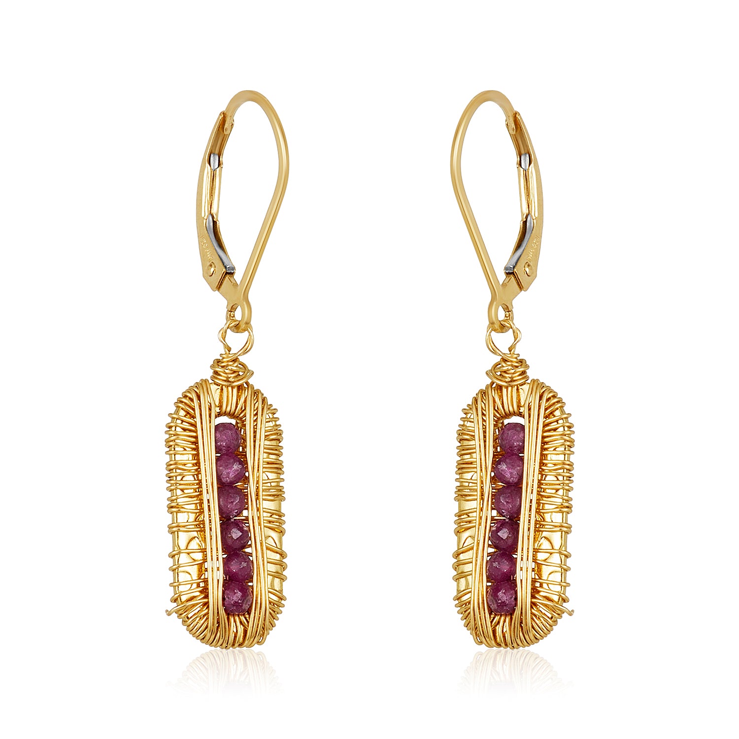 Gold Wired Frame Ruby Earrings
