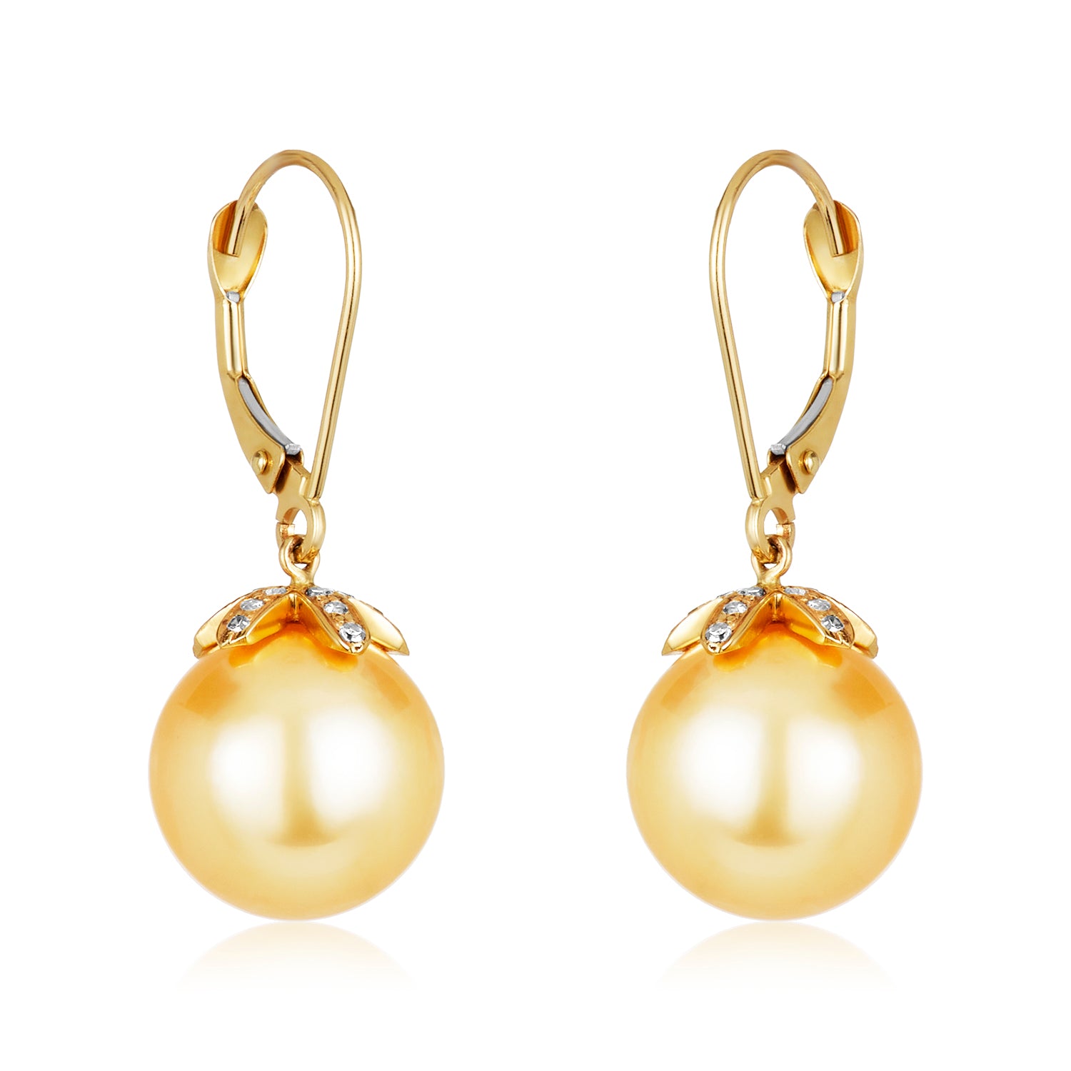 Yellow Tahitian Pearl Diamond Flower Earrings