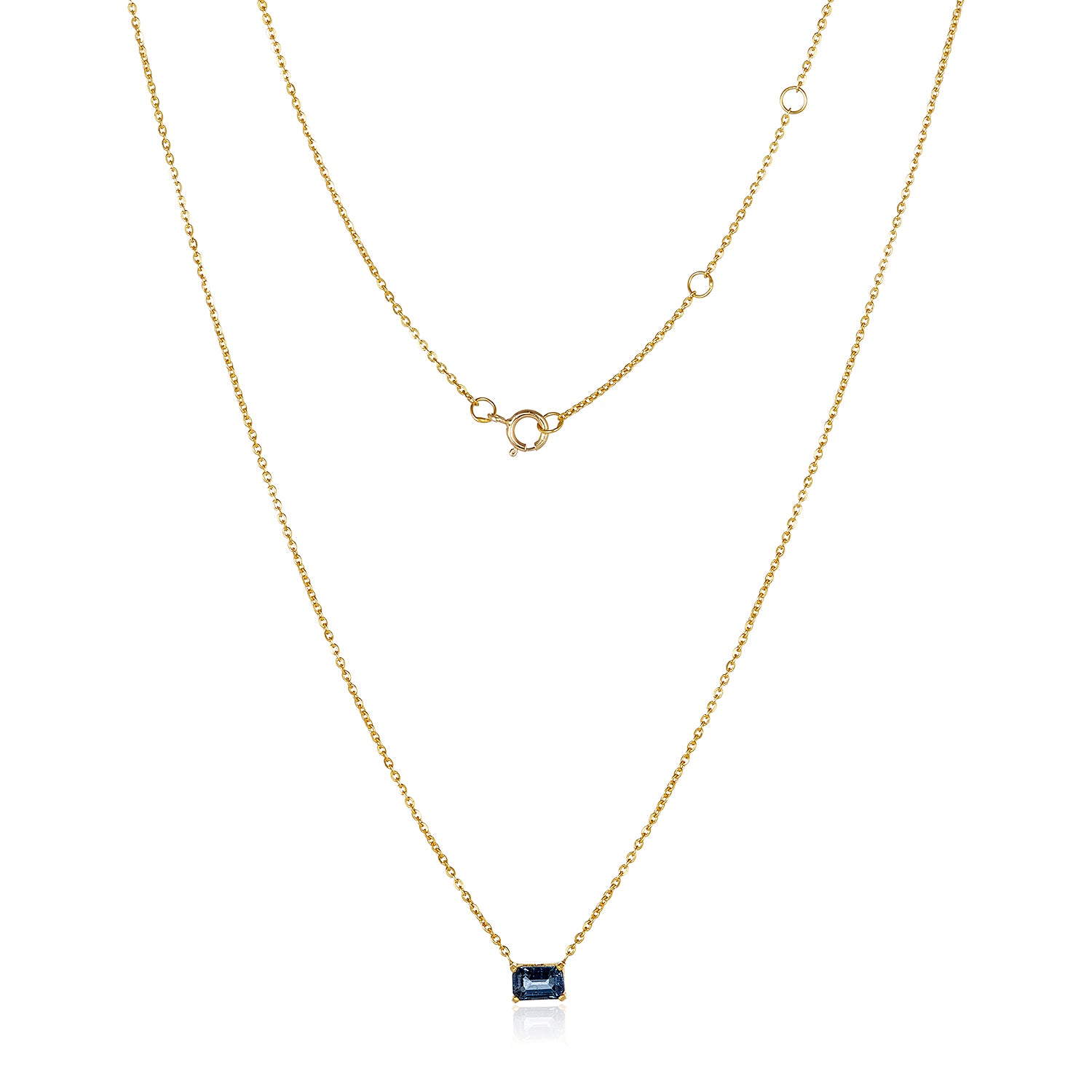 Petite Rectangle Sapphire Bezel 14k Gold Necklace