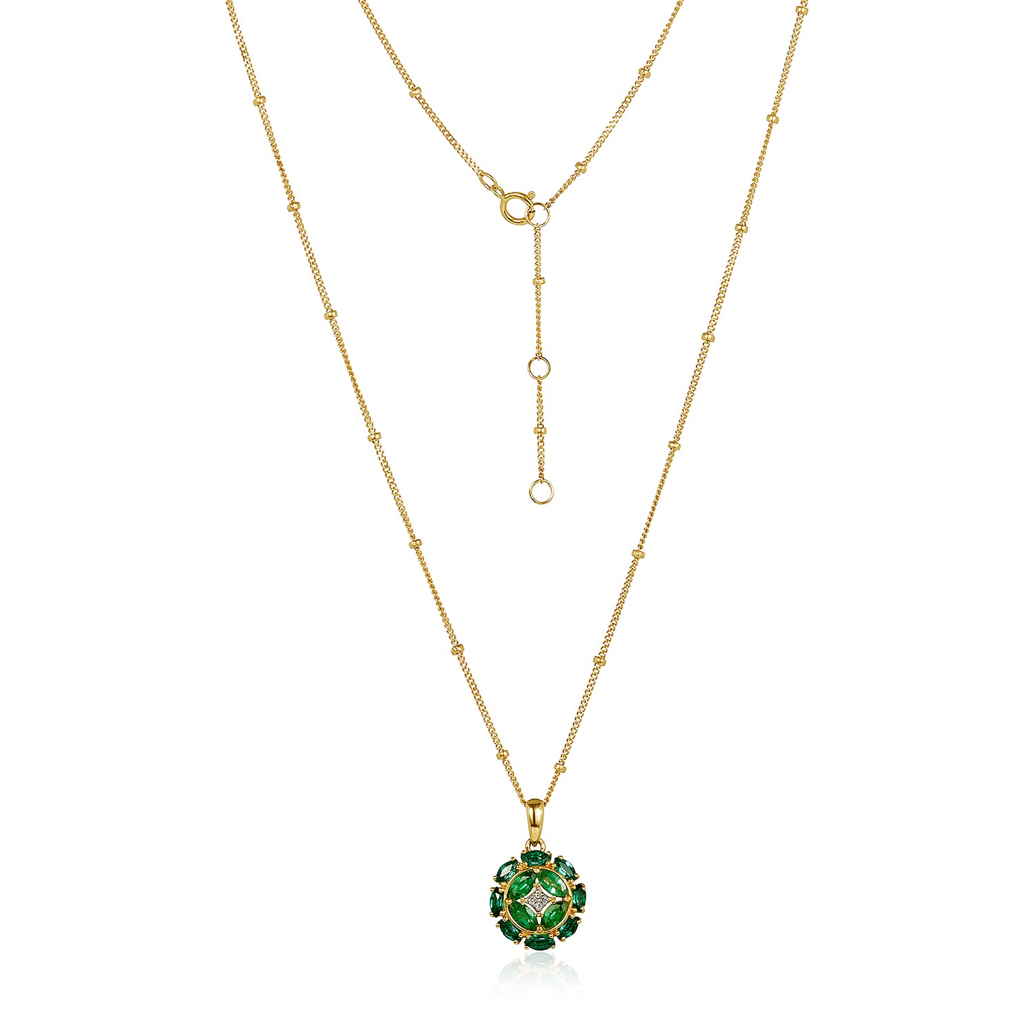 Emerald Floral Diamond Pendent in 14k