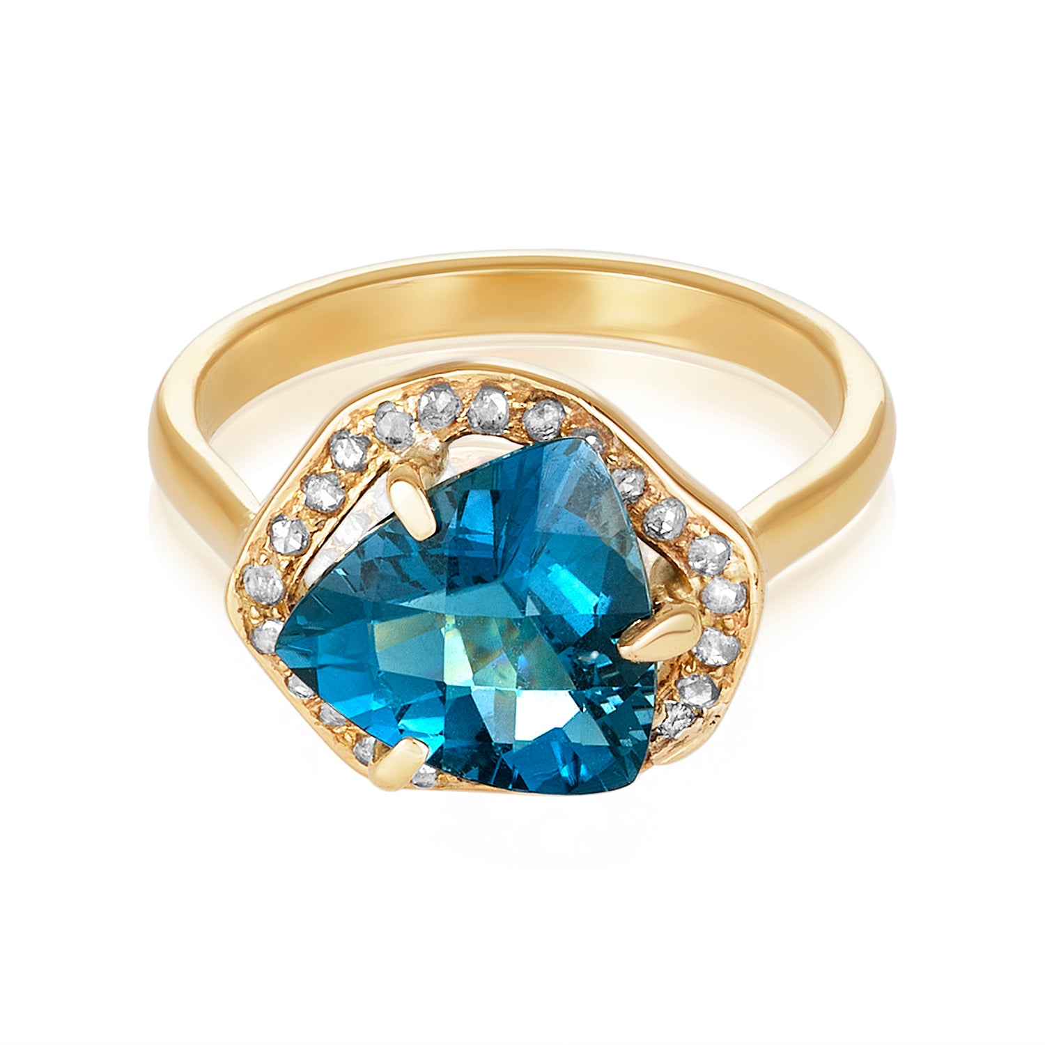 Silvia Halo Diamond Ring - Blue Topaz