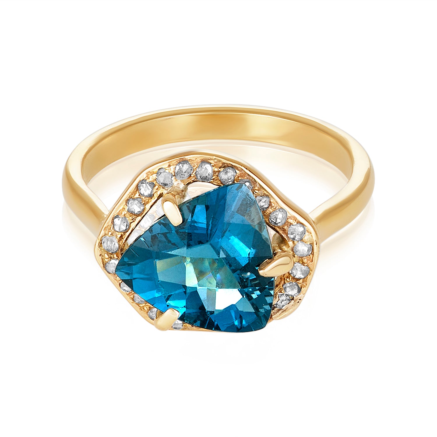 Silvia Halo Natural Diamond Ring - Blue Topaz