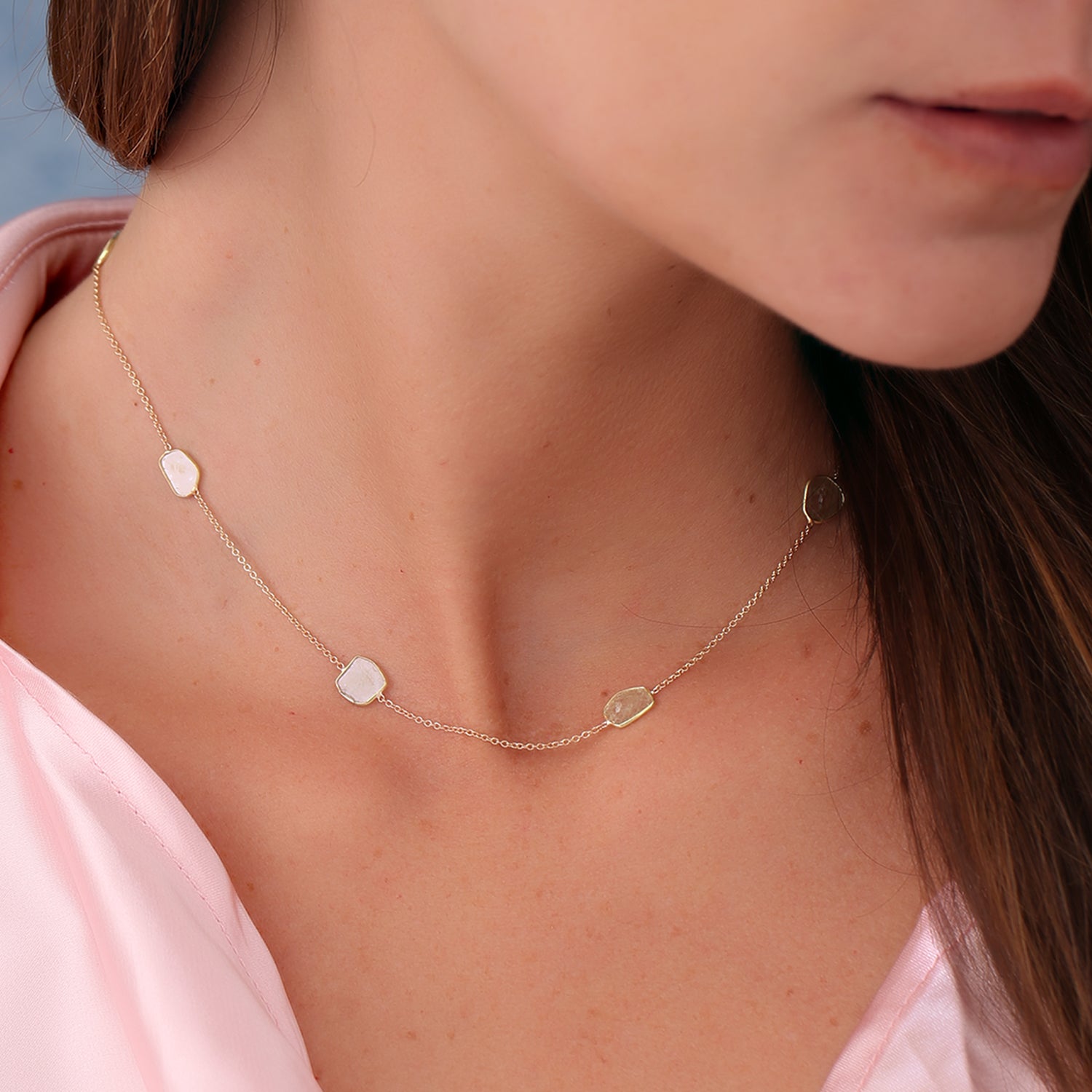 Slice Natural Diamond Station Necklace in 14k
