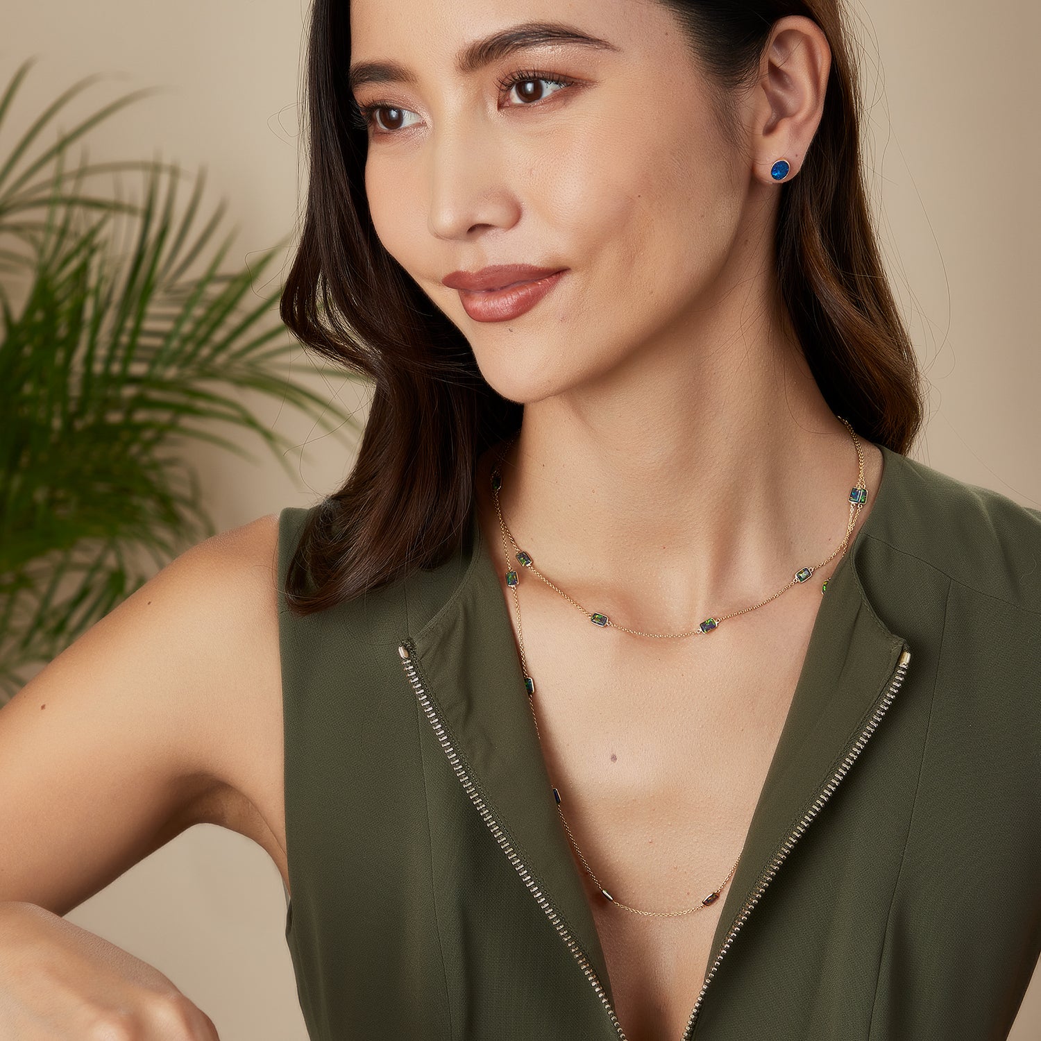 Australian Opal Deep Bezel Studs Earrings 14k