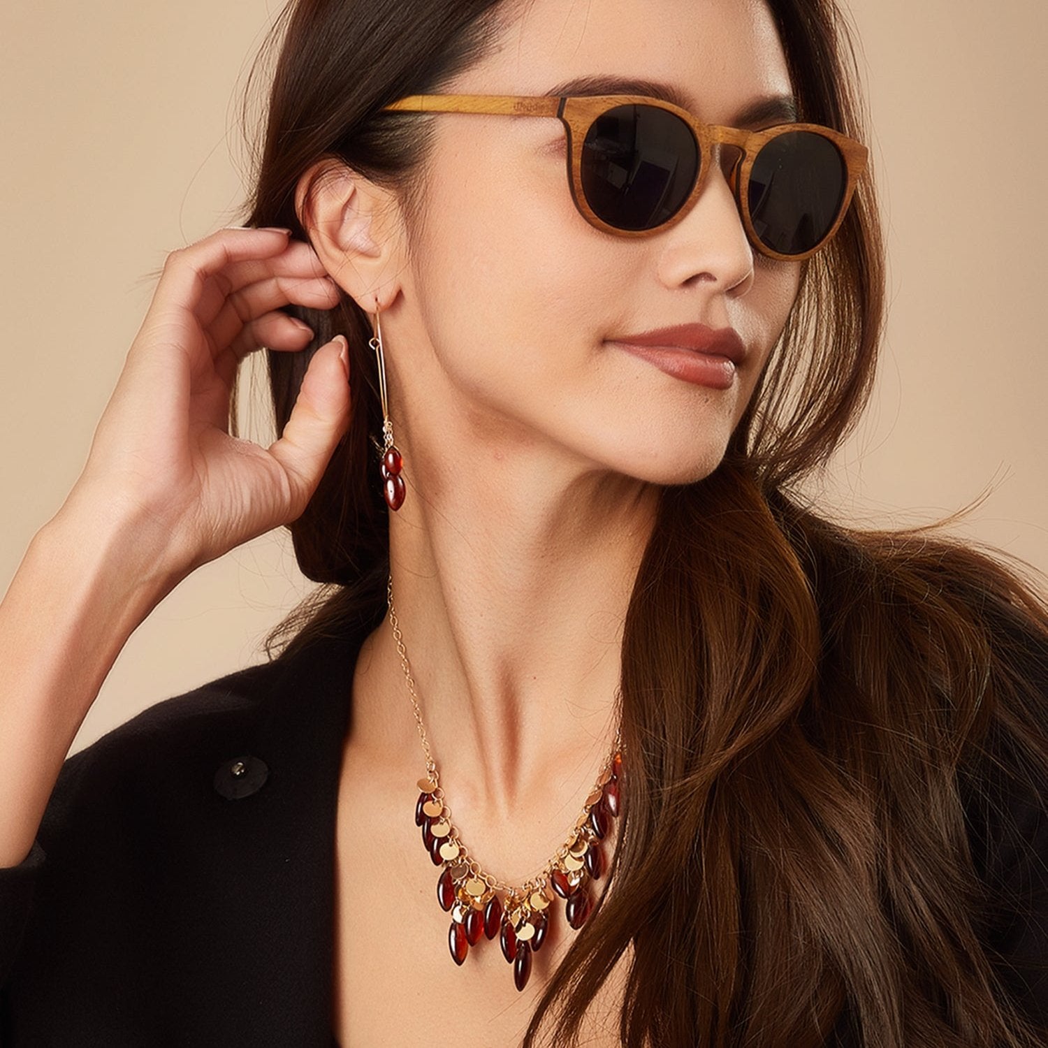 V Bar Trio Leaves Drop Earrings