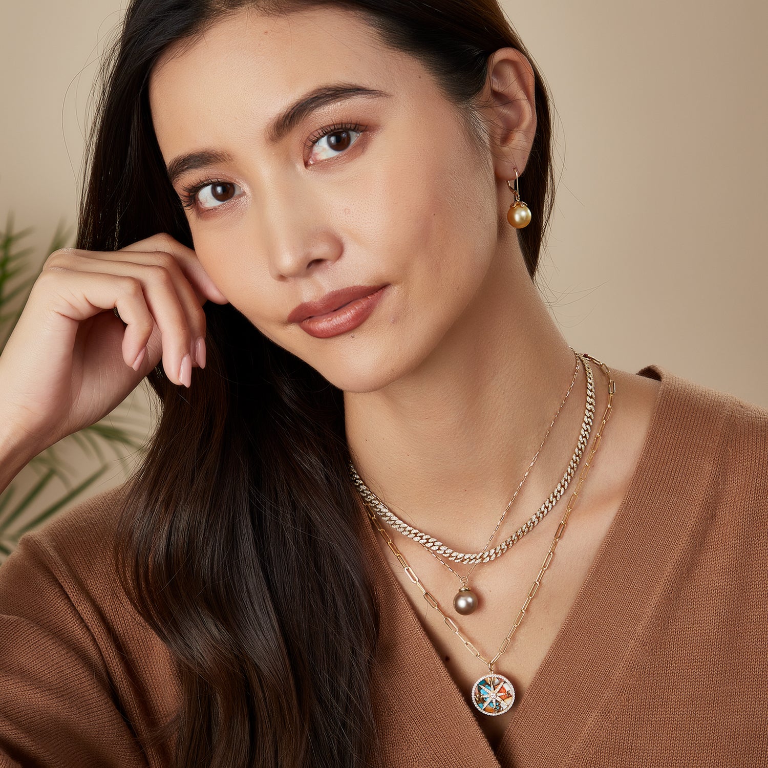 Oyster Turquoise Compass Necklace-14k
